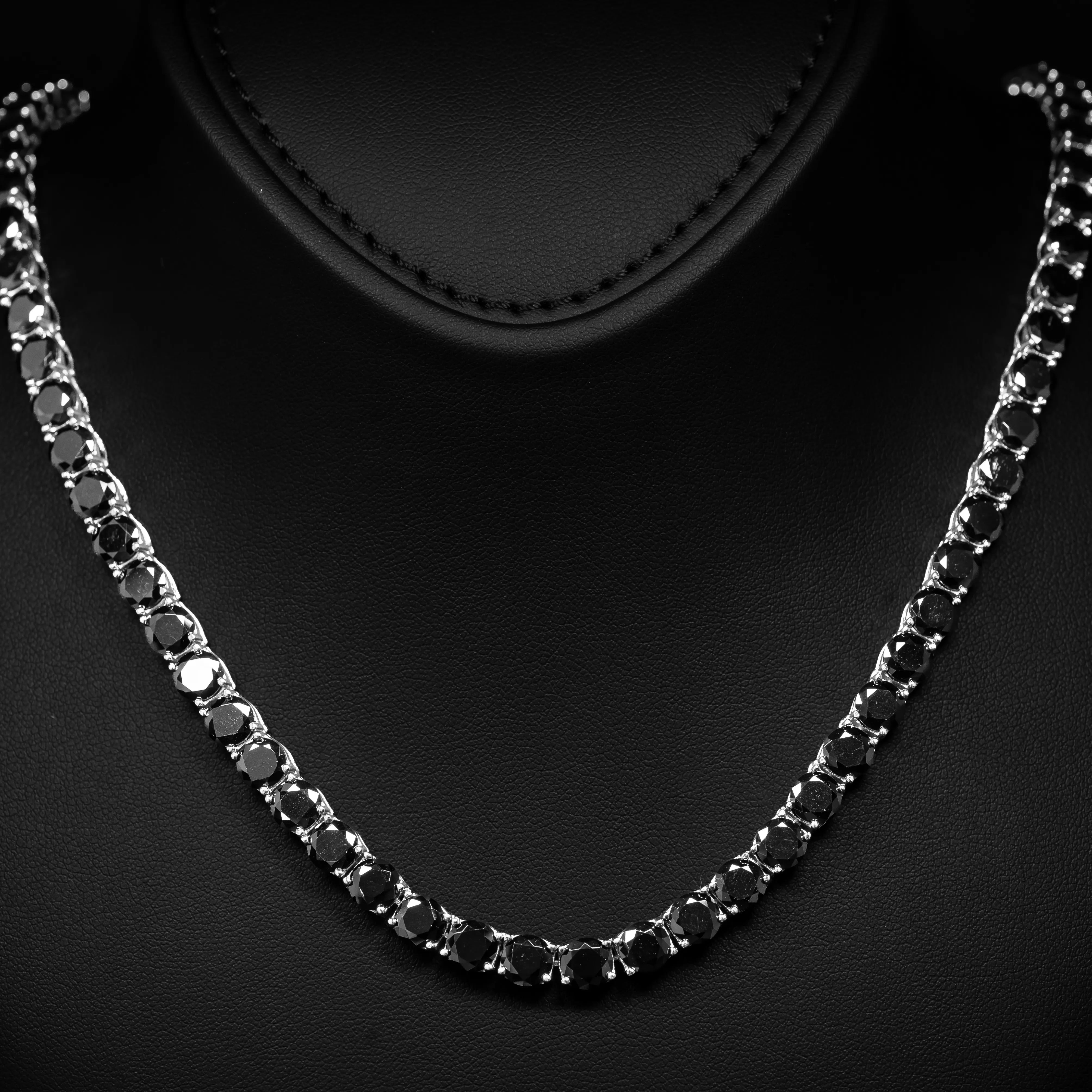 Dolce Mondo Tennis Necklace 3mm, 4mm & 6mm Black Simulated Diamond Stone in Pure 925 Sterling Silver