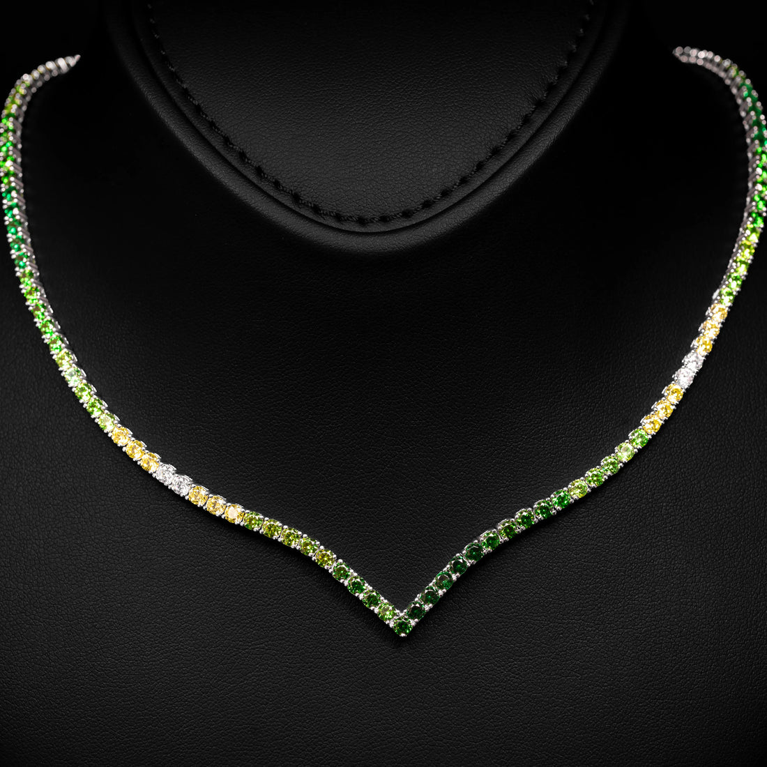 Dolce Mondo Tennis Necklace 3mm Green, Yellow & White Simulated Diamond Stone in Pure 925 Sterling Silver