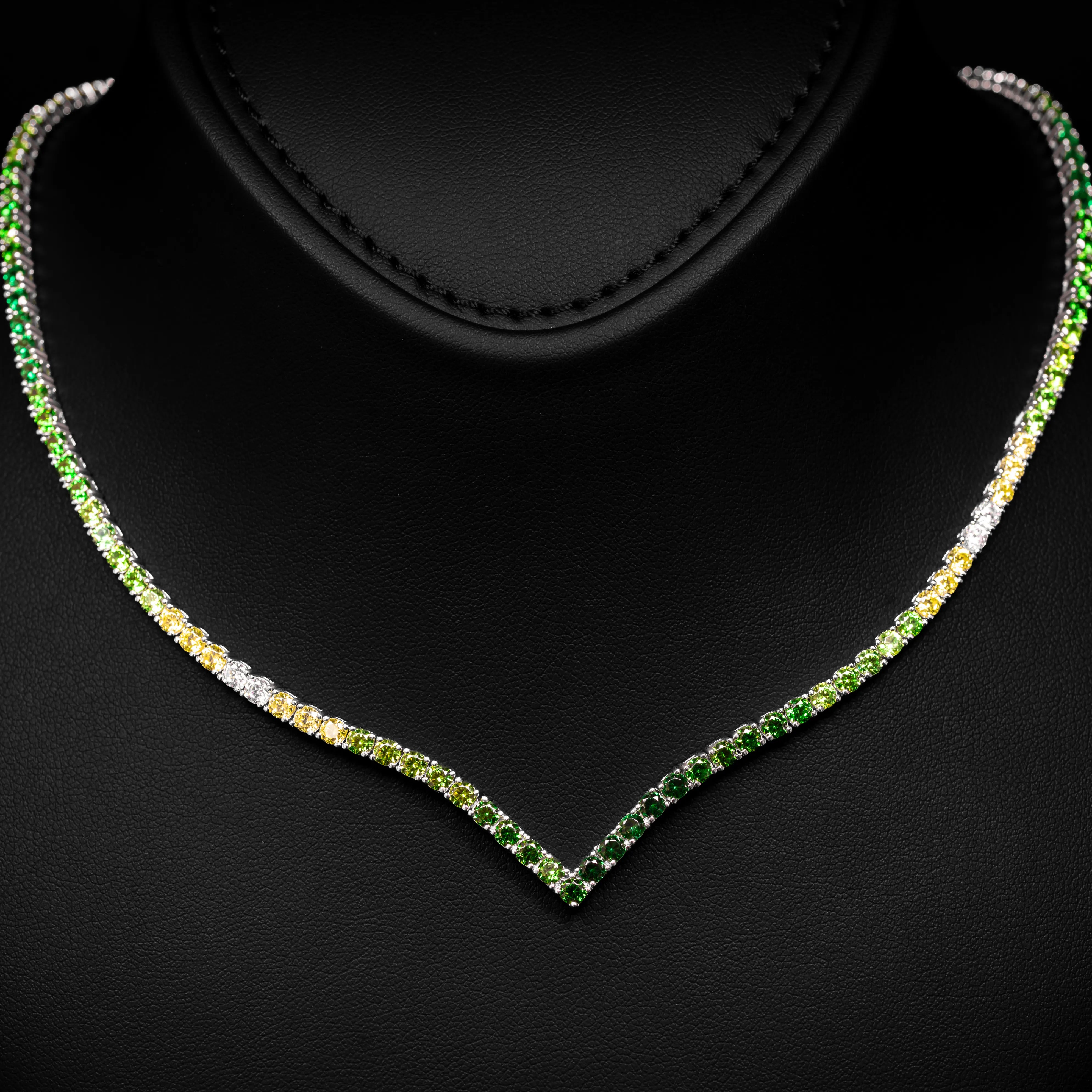 Dolce Mondo Tennis Necklace 3mm Green, Yellow & White Simulated Diamond Stone in Pure 925 Sterling Silver