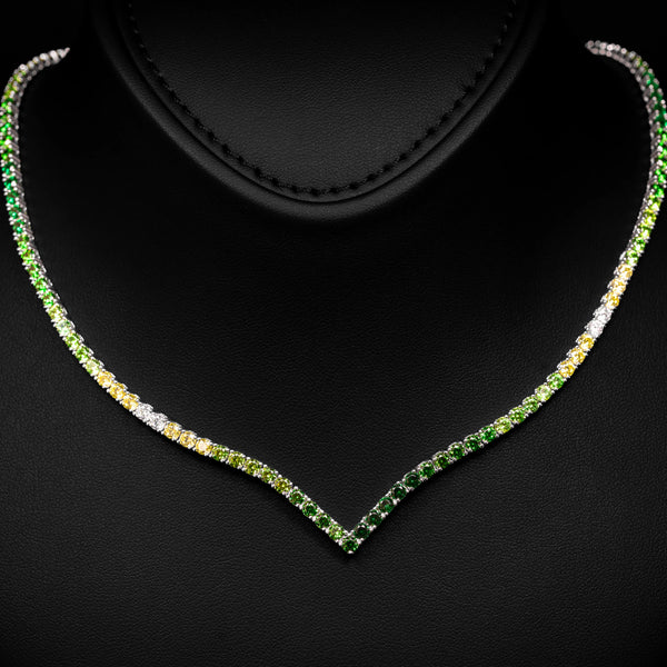 Dolce Mondo Tennis Necklace 3mm Green, Yellow & White Simulated Diamond Stone in Pure 925 Sterling Silver