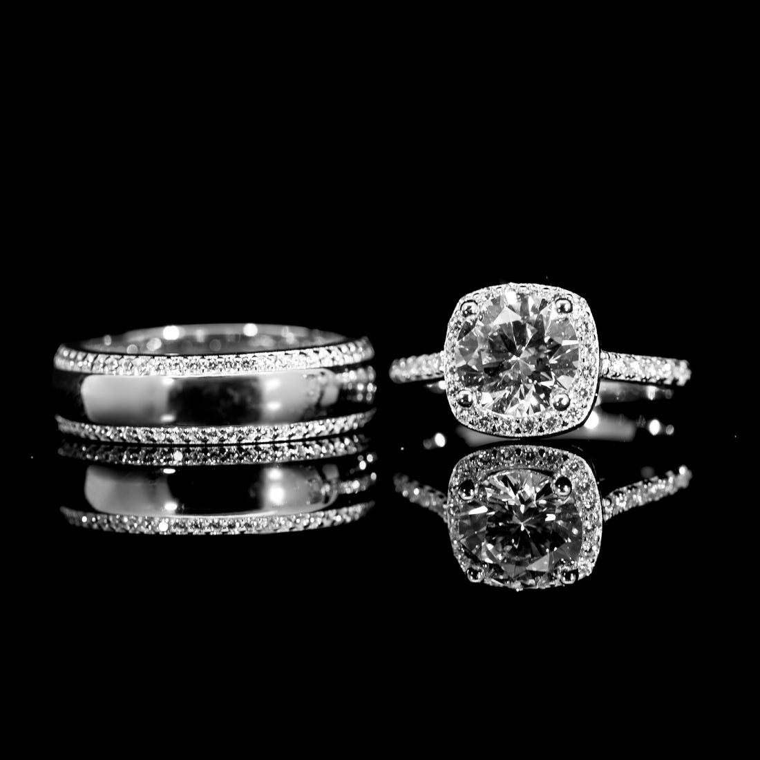 Dolce Mondo Cushion Halo White Dual Bridal Ring in 925 Silver with Premium Zircon Stones – High Quality Rhodium Plated