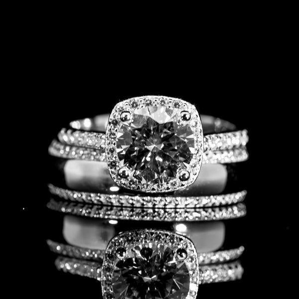 Dolce Mondo Cushion Halo White Dual Bridal Ring in 925 Silver with Premium Zircon Stones – High Quality Rhodium Plated