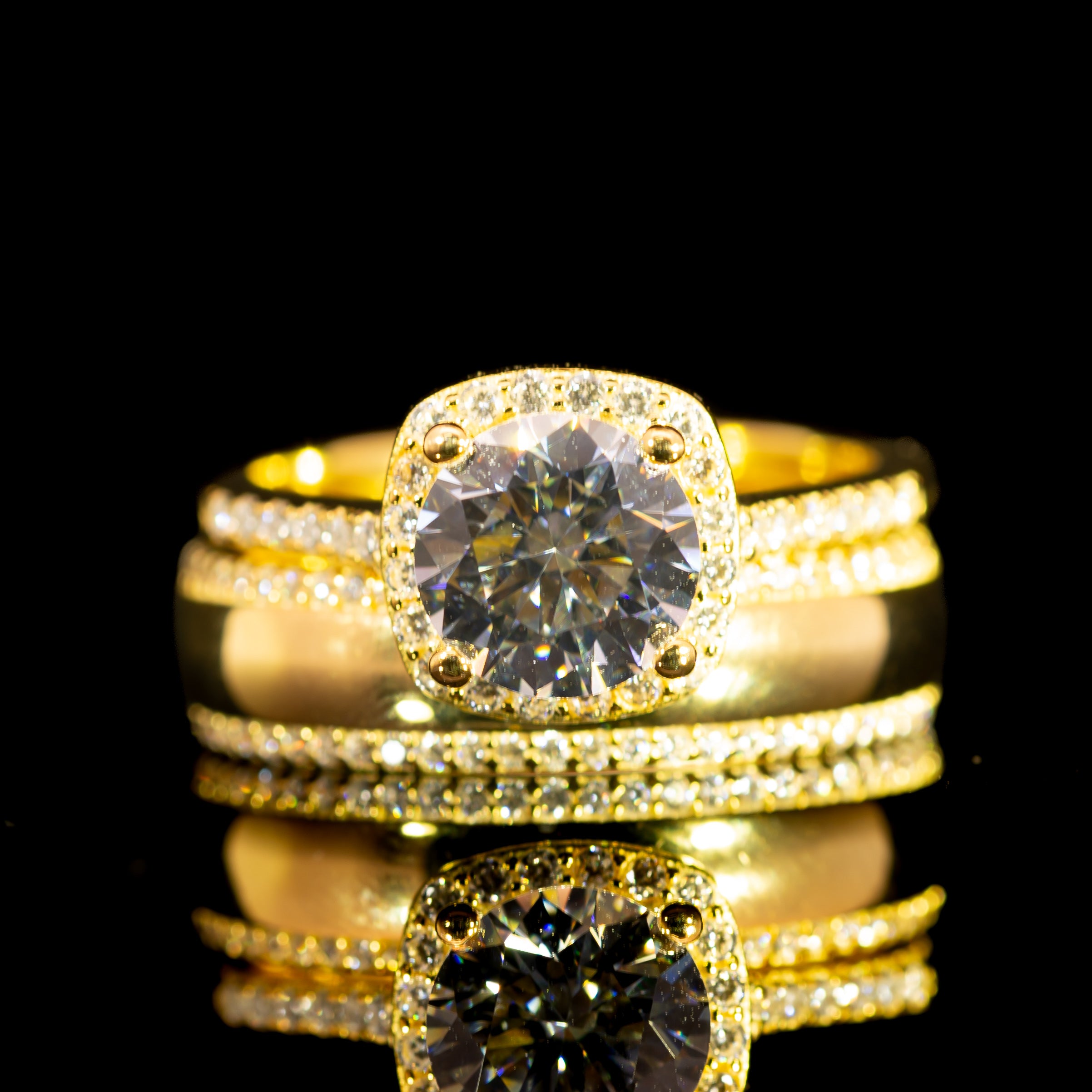 Dolce Mondo Cushion Halo Dual Bridal Ring in 925 Silver with Premium Zircon Stones – High Quality Gold Plated