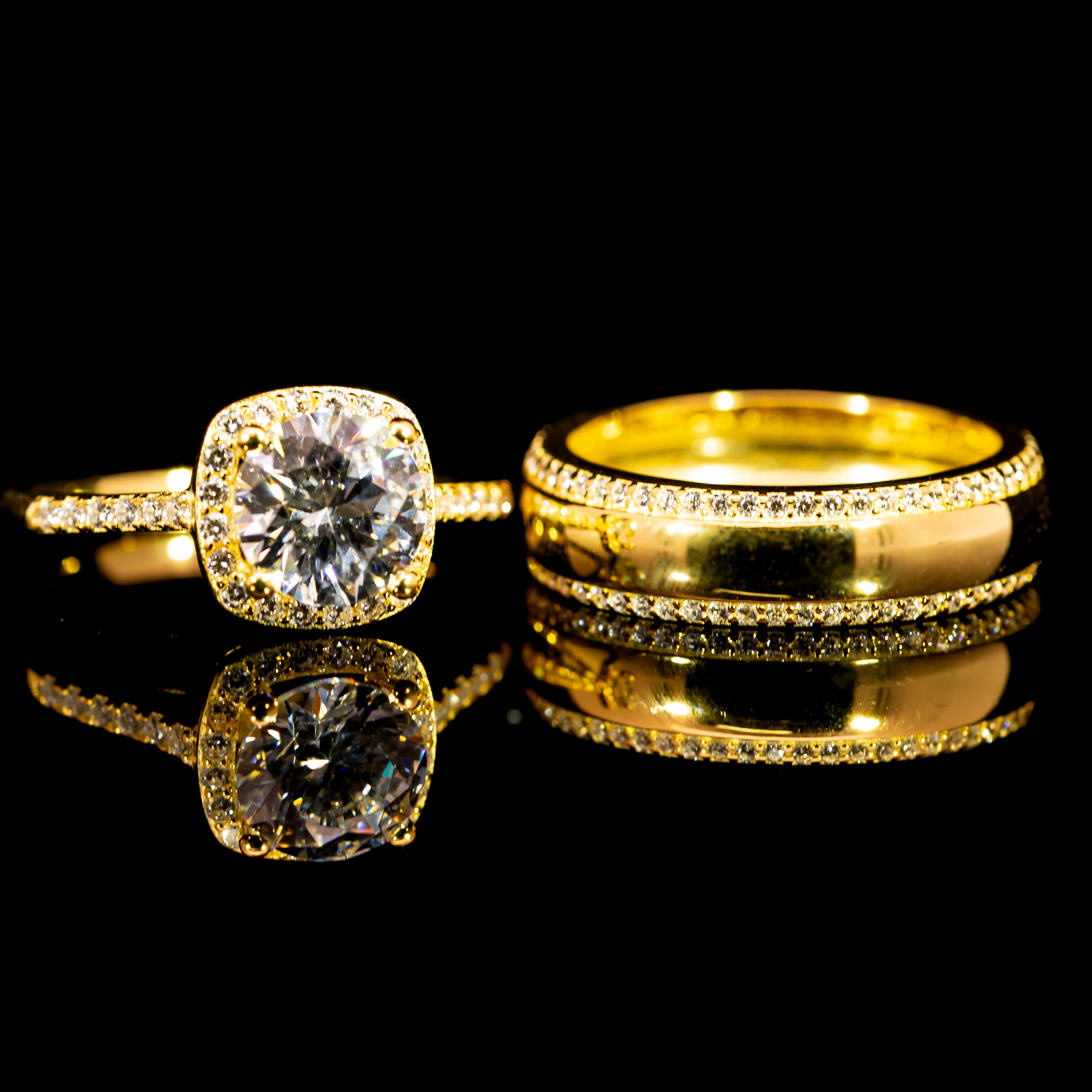 Dolce Mondo Cushion Halo Dual Bridal Ring in 925 Silver with Premium Zircon Stones – High Quality Gold Plated