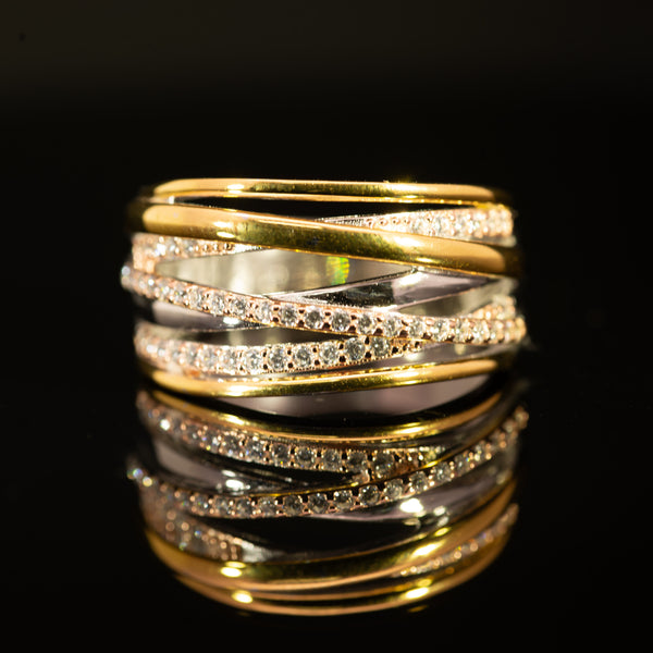 Dolce Mondo Majestic Gold Plated Wave Ring in 925 Silver with Premium Zircon Stones