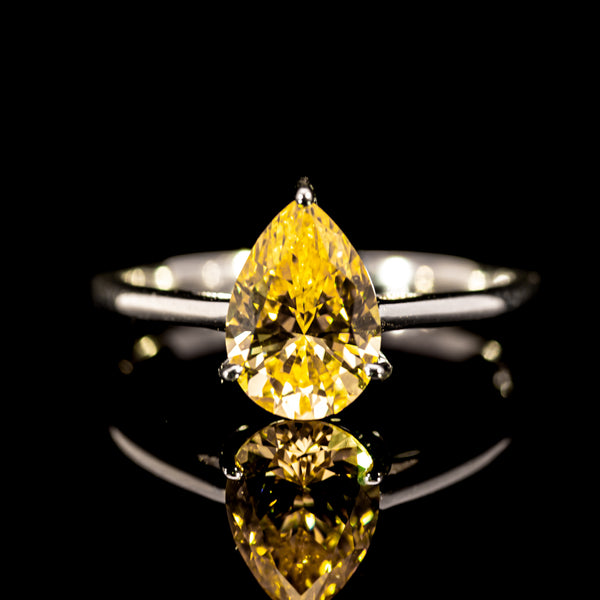 Dolce Mondo Elegant Yellow Pear Cut Ring in 925 Silver with Premium Zircon Stone