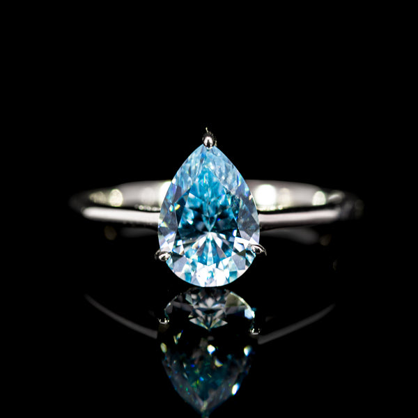 Dolce Mondo Elegant Blue Pear Cut Ring in 925 Silver with Premium Zircon Stone