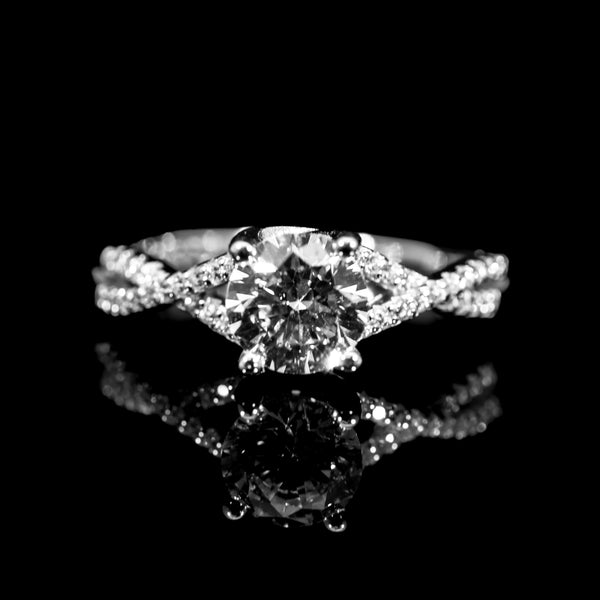 Dolce Mondo Luxe White Round Twist Ring in 925 Silver with Premium Zircon Stones