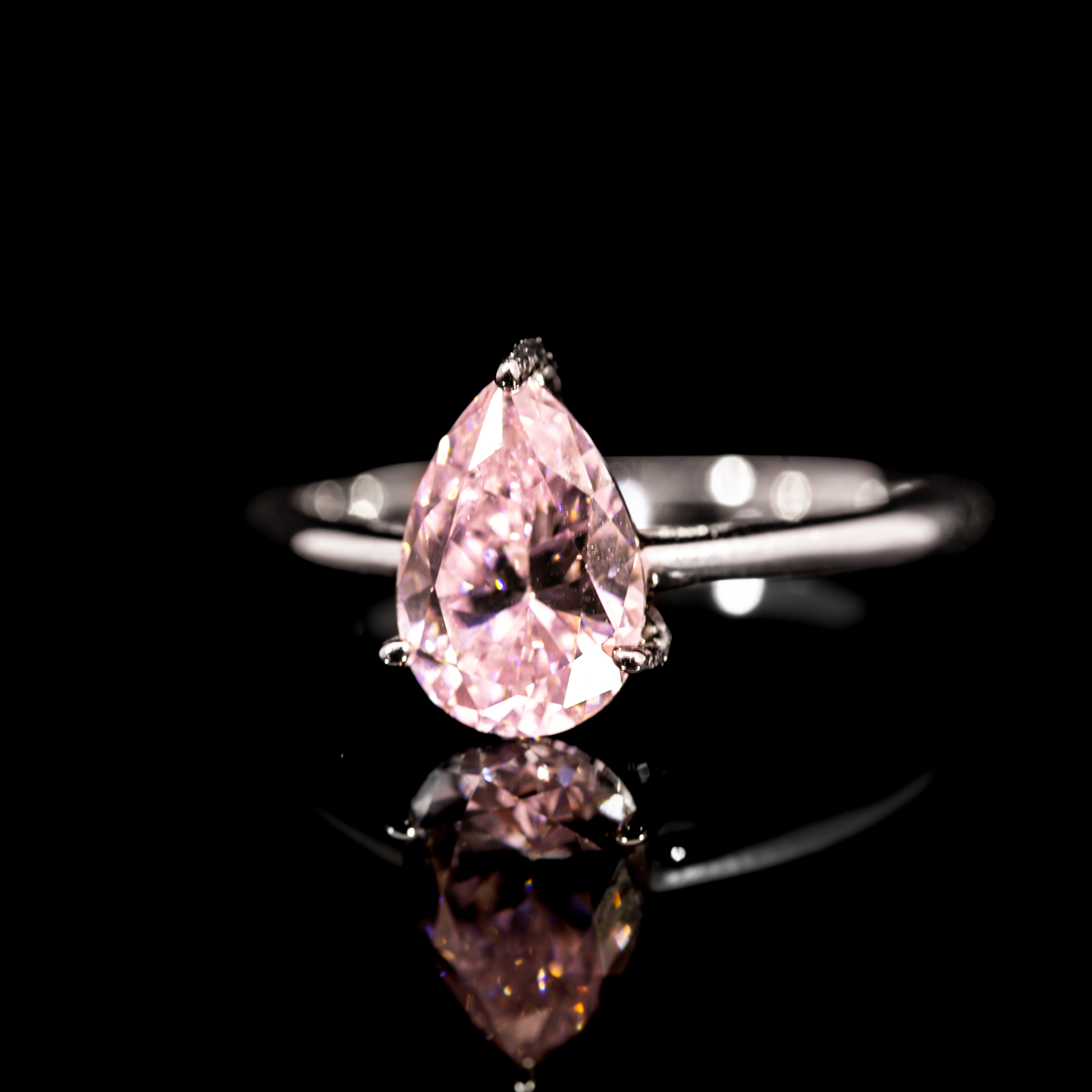Dolce Mondo Elegant Pink Pear Cut Ring in 925 Silver with Premium Zircon Stone