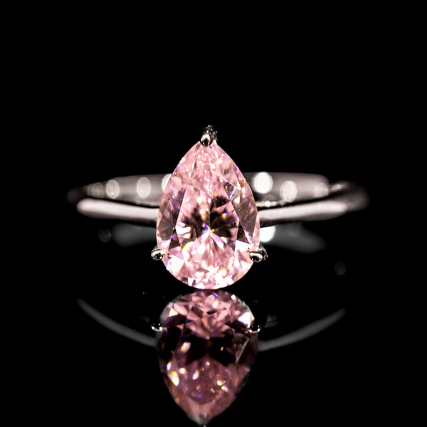 Dolce Mondo Elegant Pink Pear Cut Ring in 925 Silver with Premium Zircon Stone