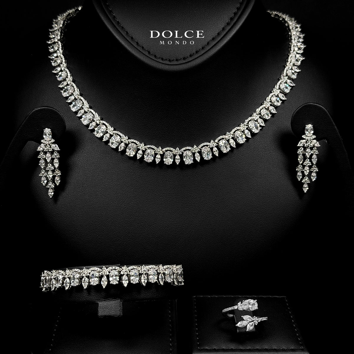 Almera White Luxury Bridal Full Set Featuring High-Quality Zircon Stones with a Premium Rhodium-Plated Finish
