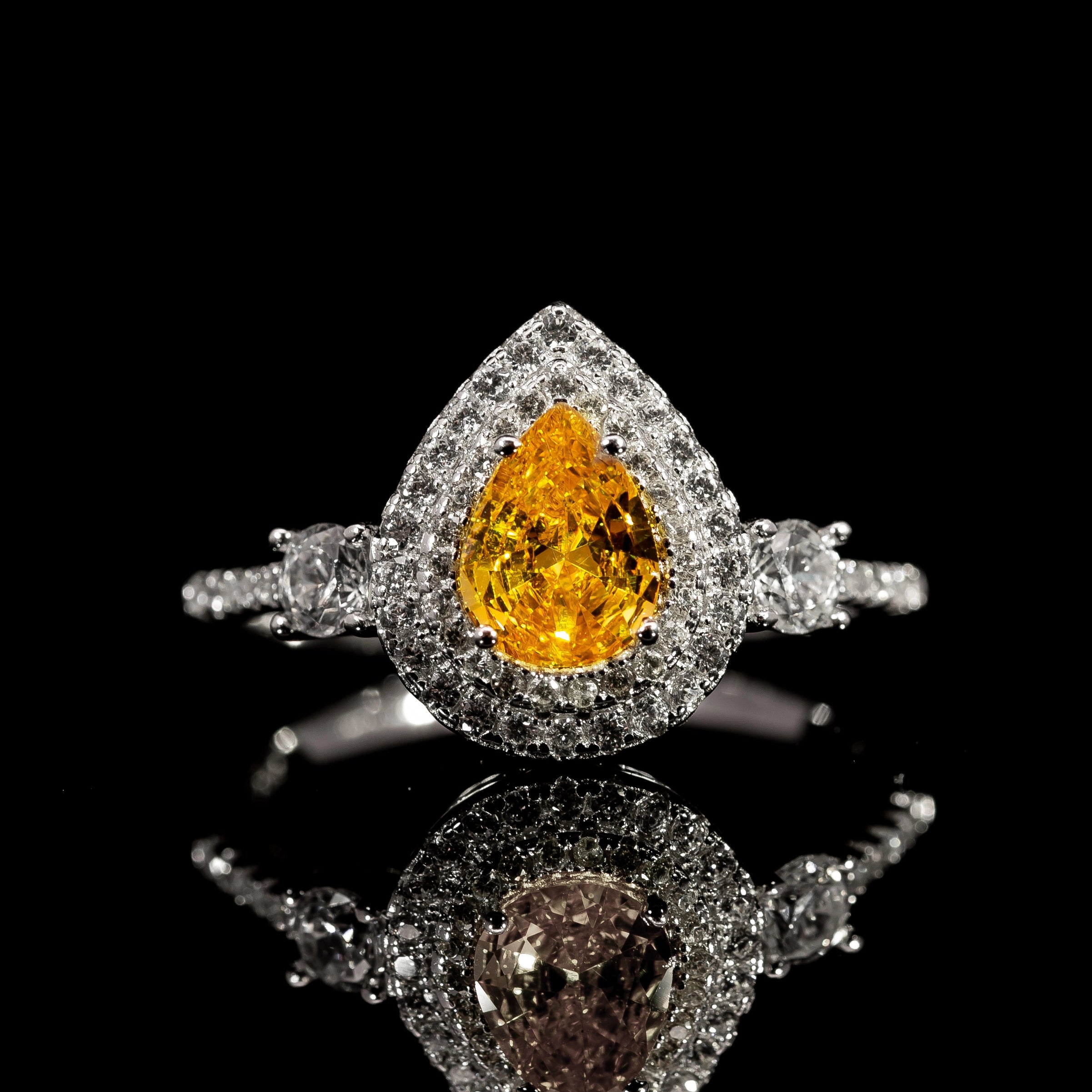 Dolce Mondo Royal Golden Yellow Teardrop Premium Quality Zircon Ring – High Quality Rhodium Plated