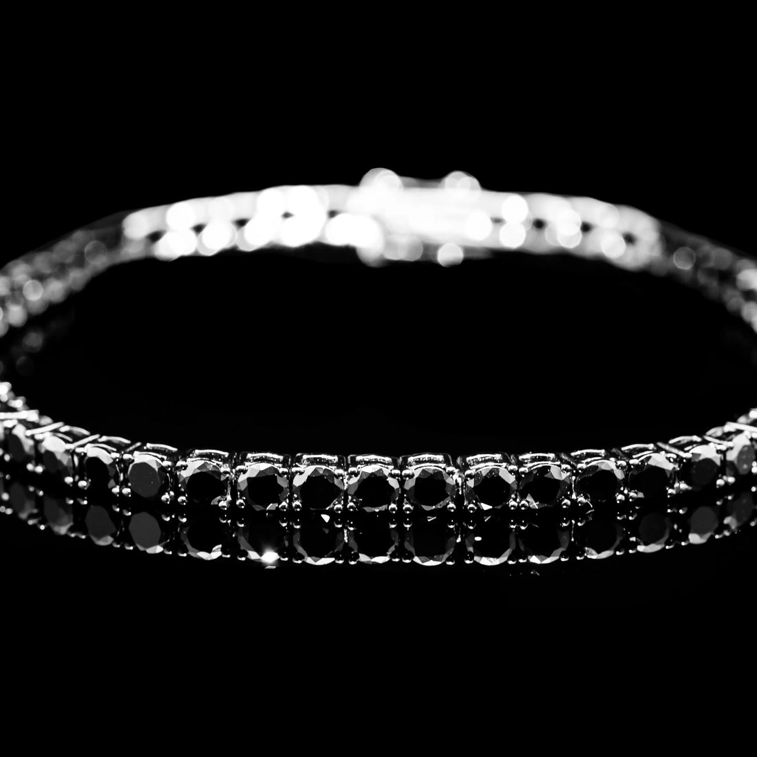Dolce Mondo Tennis Bracelet Black Simulated Diamond Stone in Pure 925 Sterling Silver