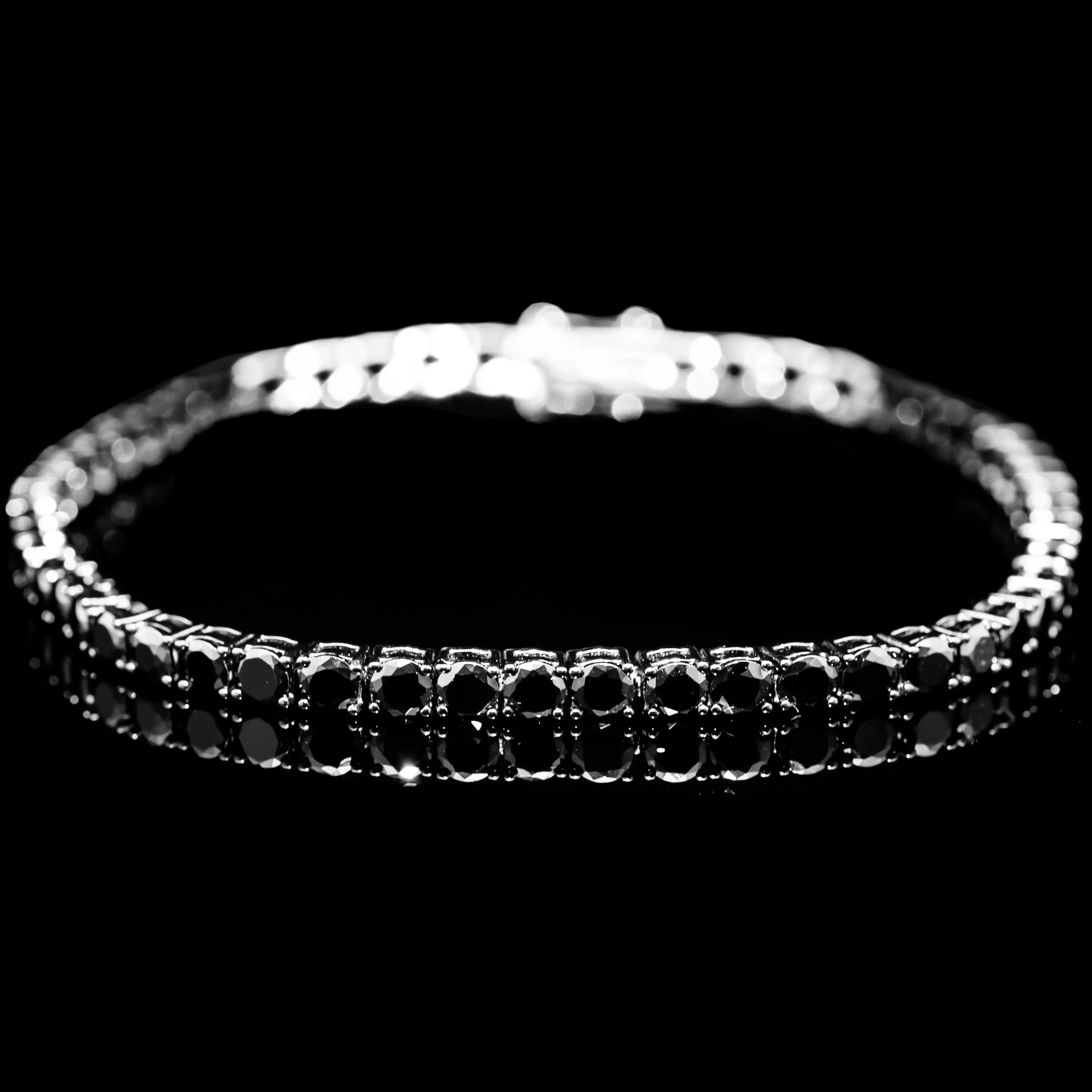 Dolce Mondo Tennis Bracelet Black Simulated Diamond Stone in Pure 925 Sterling Silver