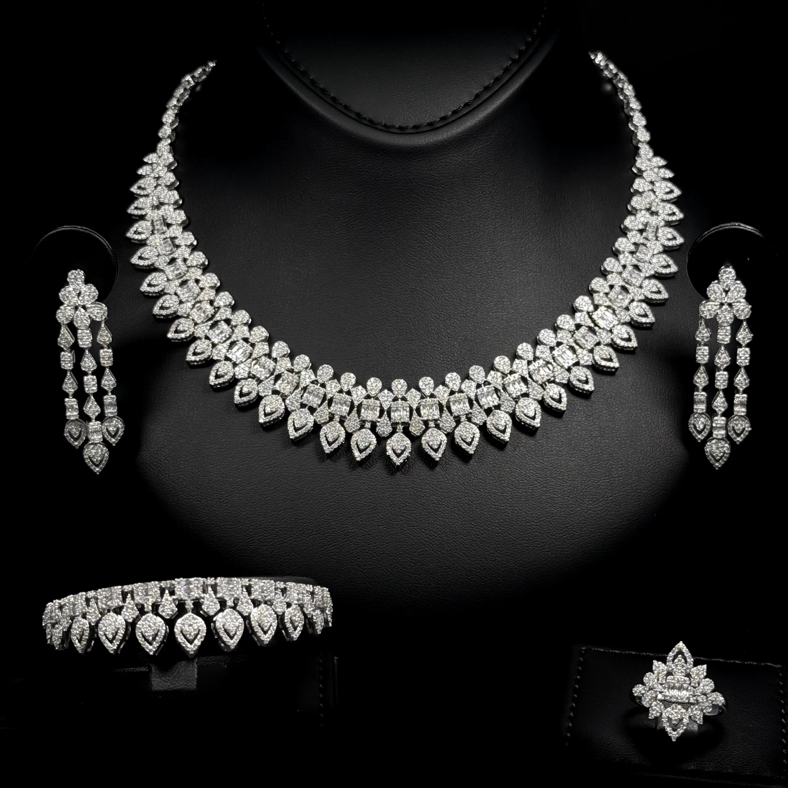 Royal Heart White Premium Quality Zircon Rhodium Plated Luxury Full Set