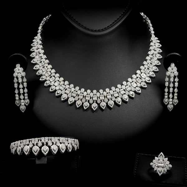 Royal Heart White Premium Quality Zircon Rhodium Plated Luxury Full Set