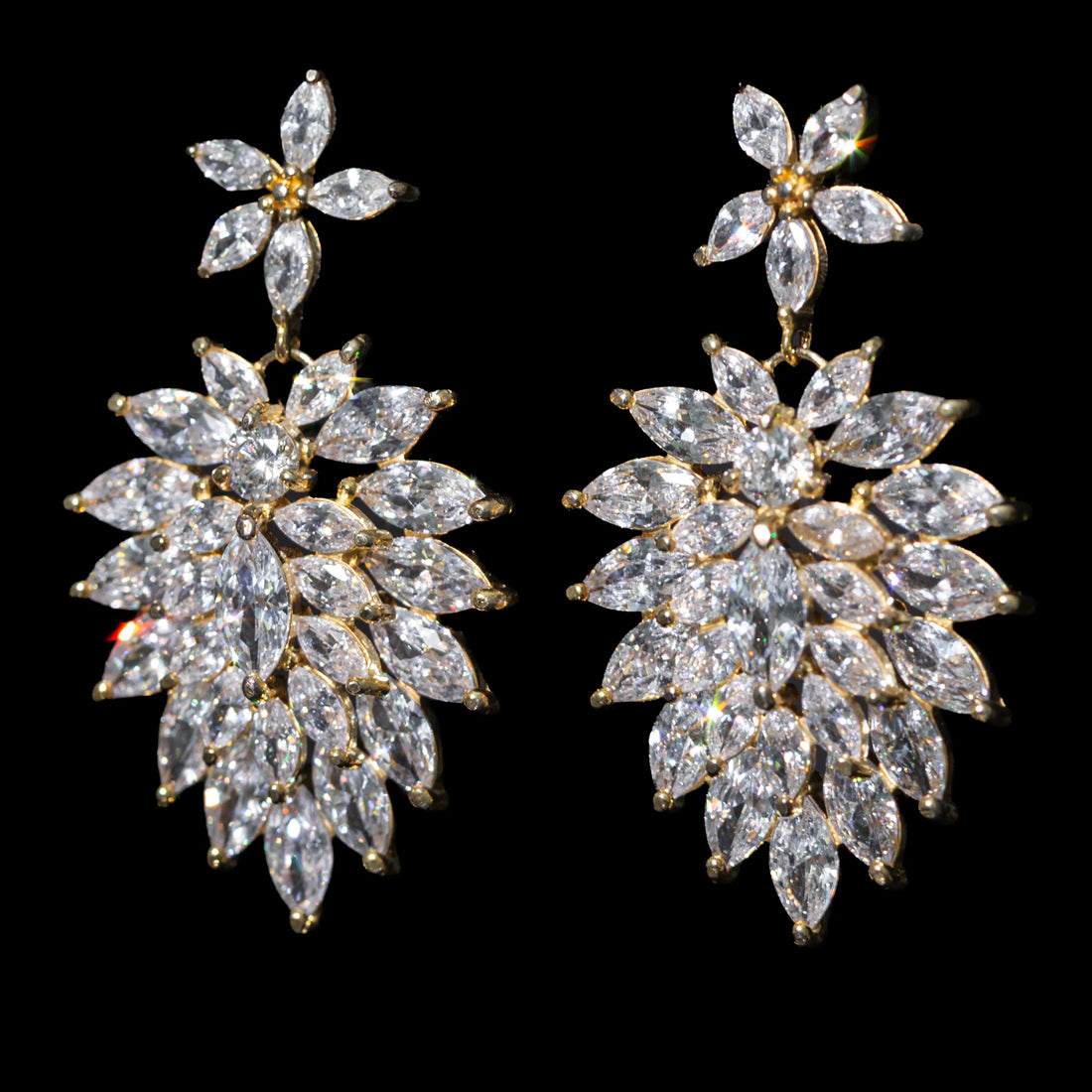 Vivienne White Floral Drop Earrings with Premium Zircon Stones – High Quality 18K Gold Plated in 925 Sterling Silver