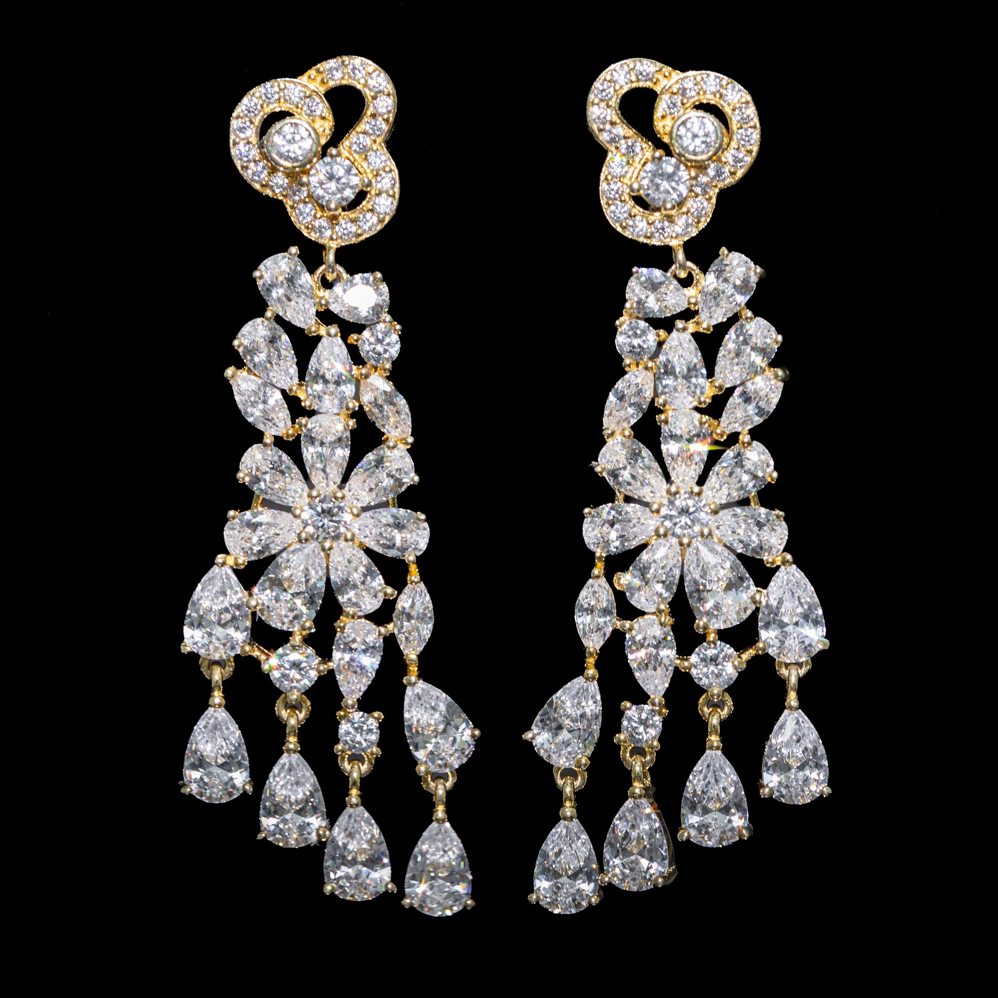 Genevieve White Floral Chandelier Earrings with Premium Zircon Stones – High Quality 18K Gold Plated in 925 Sterling Silver