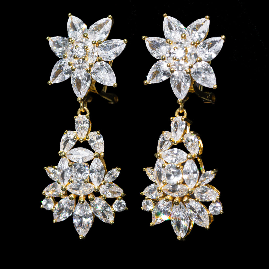 Isabella White Floral Drop Earrings with Premium Zircon Stones – High Quality 18K Gold Plated in 925 Sterling Silver
