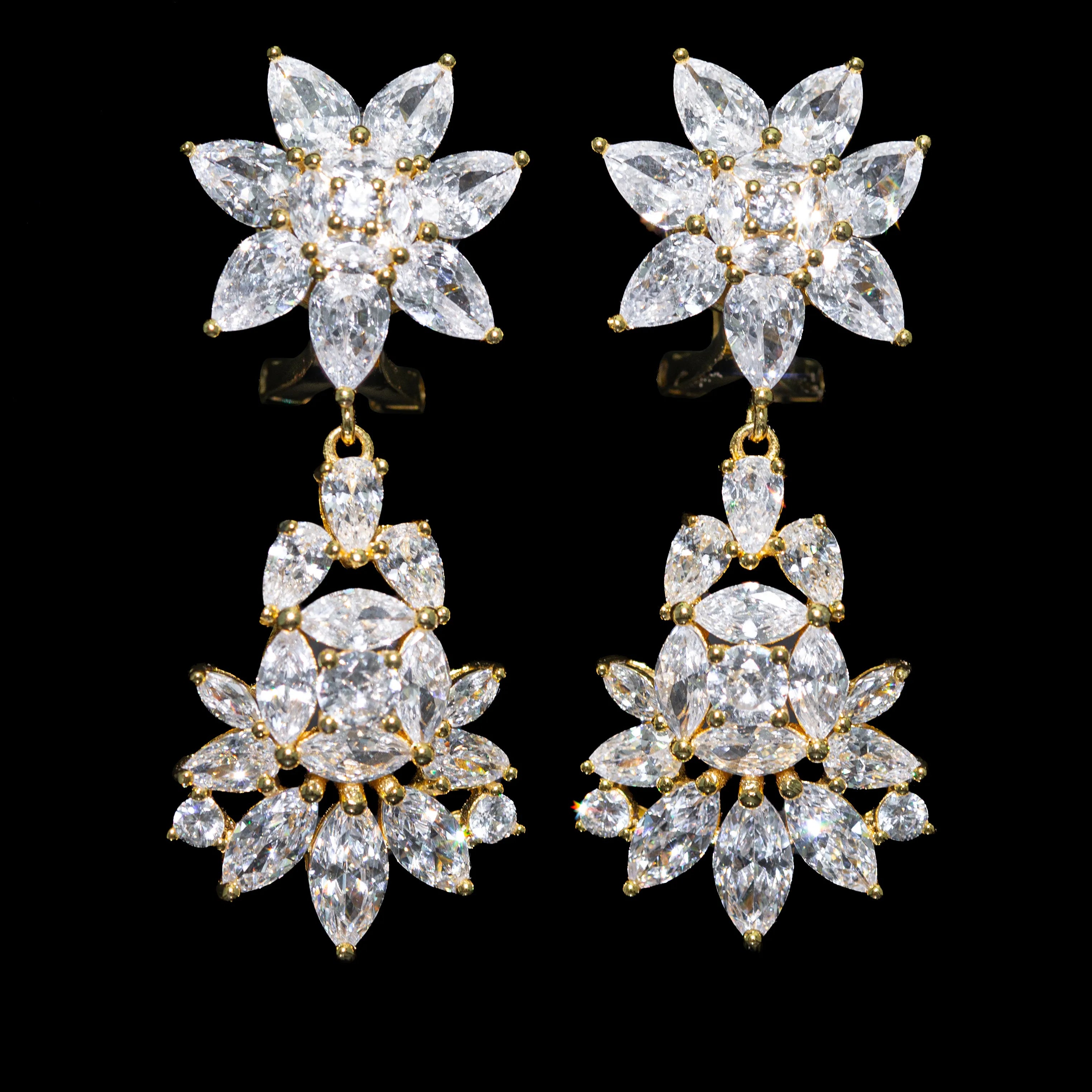 Isabella White Floral Drop Earrings with Premium Zircon Stones – High Quality 18K Gold Plated in 925 Sterling Silver