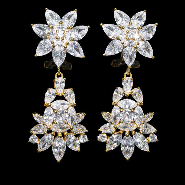 Isabella White Floral Drop Earrings with Premium Zircon Stones – High Quality 18K Gold Plated in 925 Sterling Silver