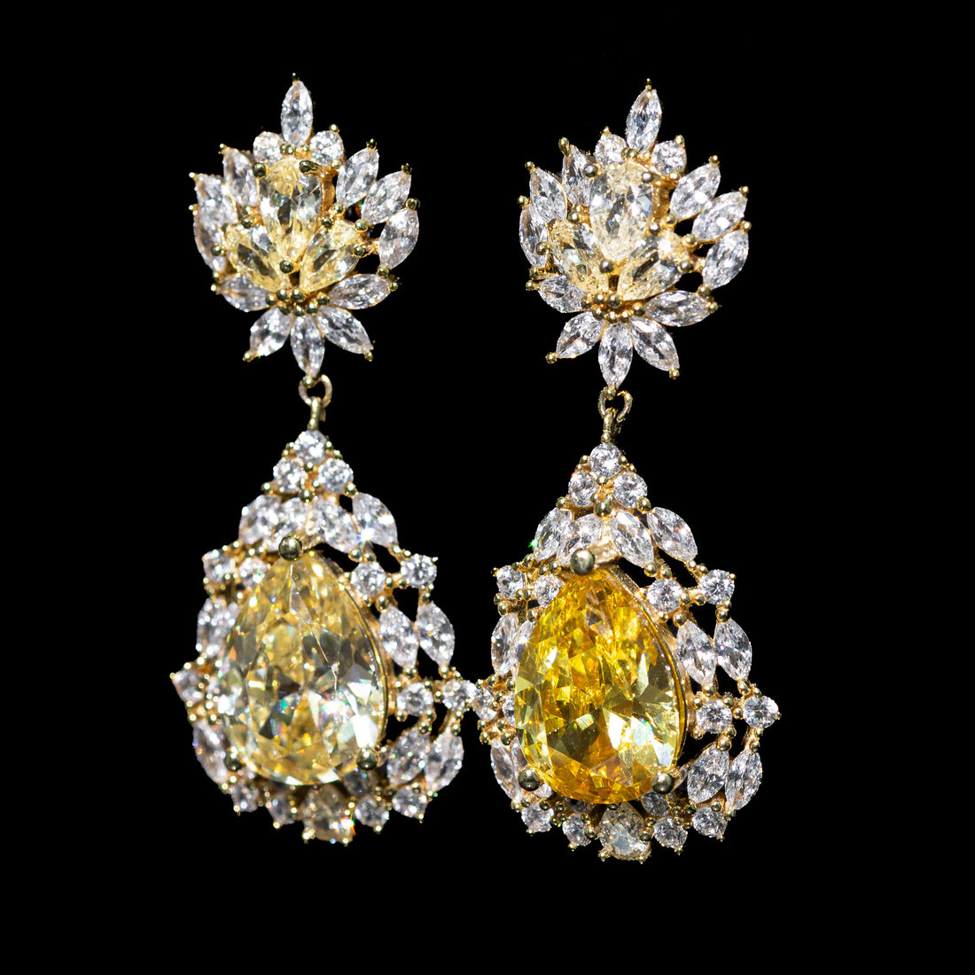Aurora Champagne Yellow Pear Drop Earrings with Premium Zircon Stones – High Quality 18K Gold Plated in 925 Sterling Silver