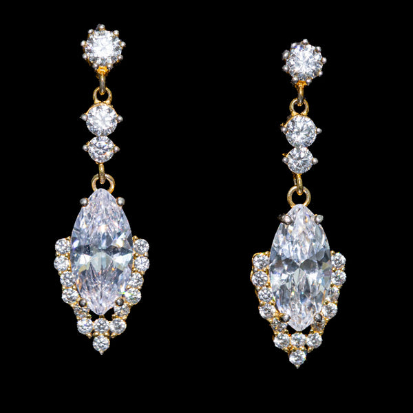Charlotte White Marquise Drop Earrings with Premium Zircon Stones – High Quality 18K Gold Plated in 925 Sterling Silver