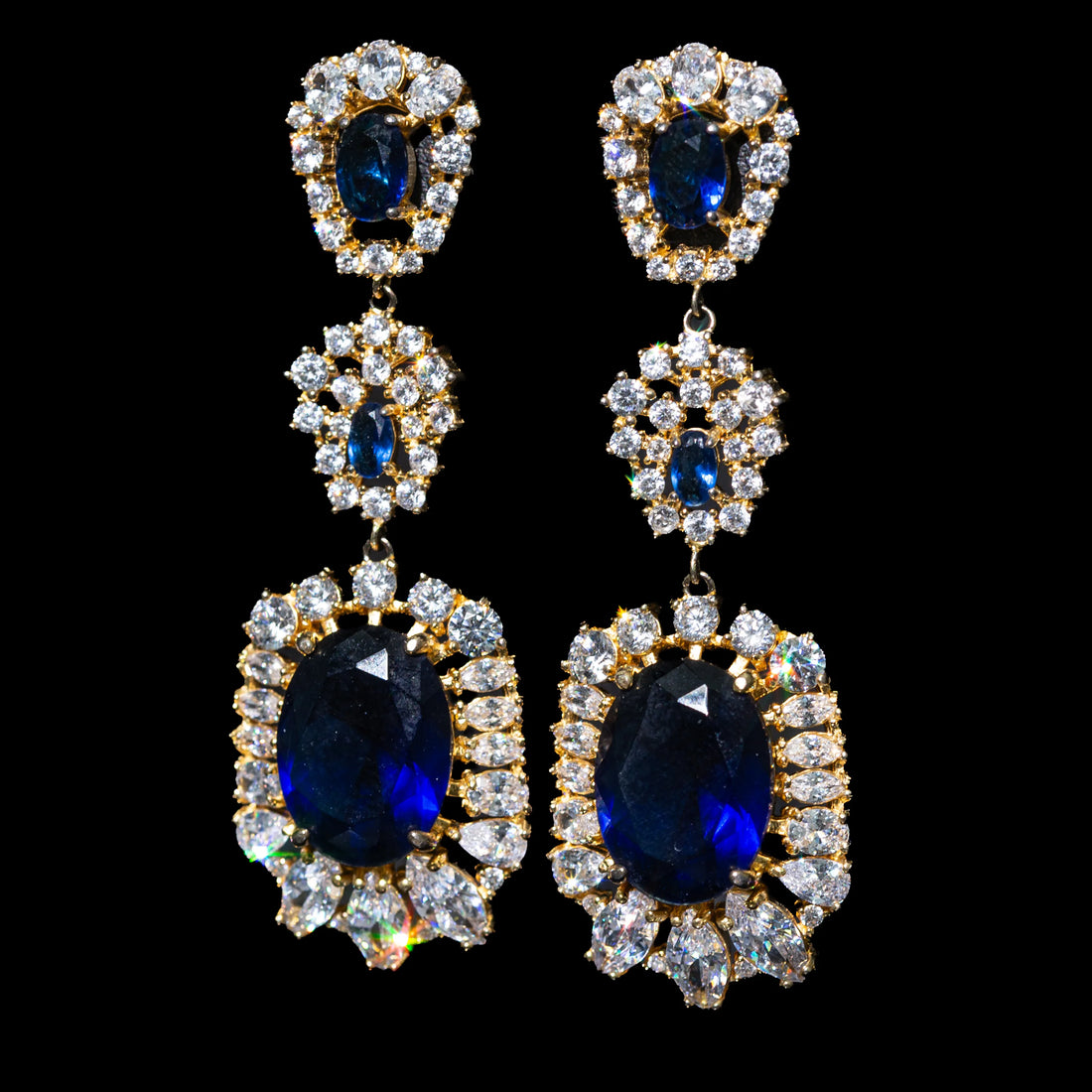 Isabella Royal Blue Chandelier Earrings with Premium Zircon Stones – High Quality 18K Gold Plated in 925 Sterling Silver