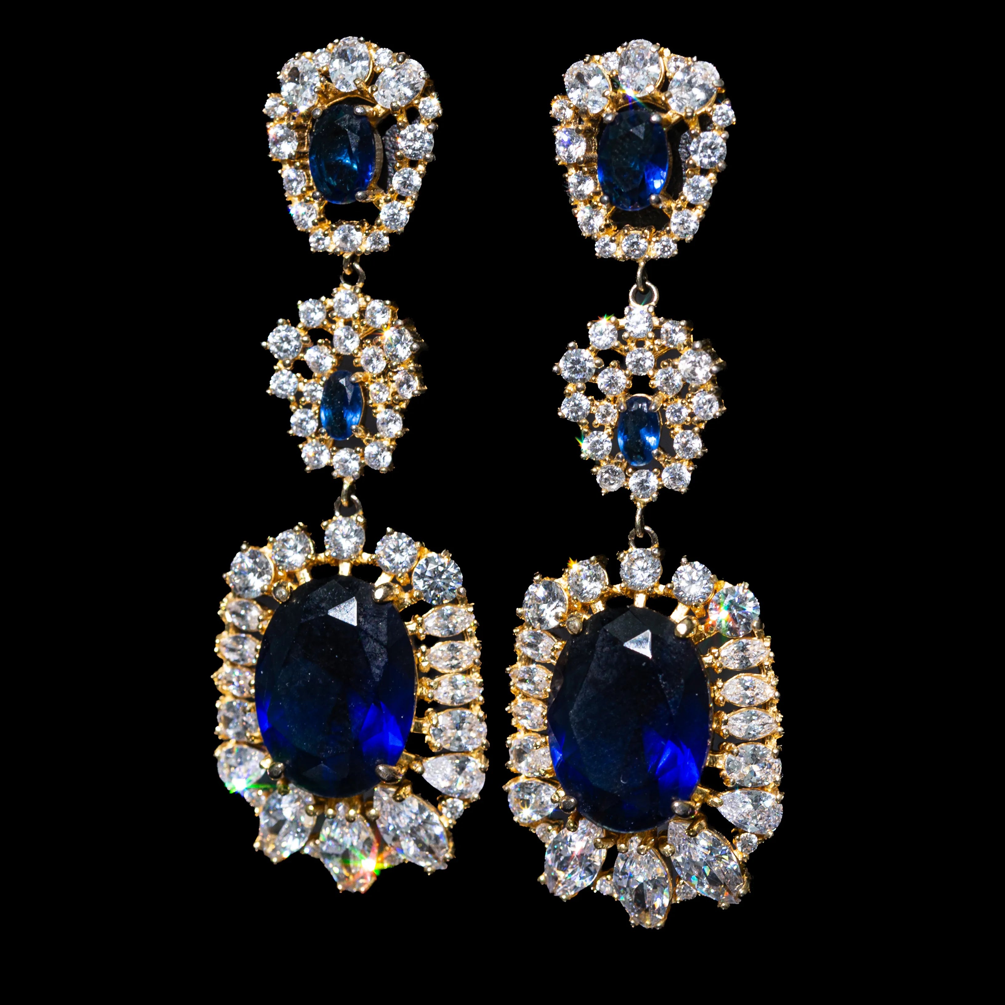 Isabella Royal Blue Chandelier Earrings with Premium Zircon Stones – High Quality 18K Gold Plated in 925 Sterling Silver