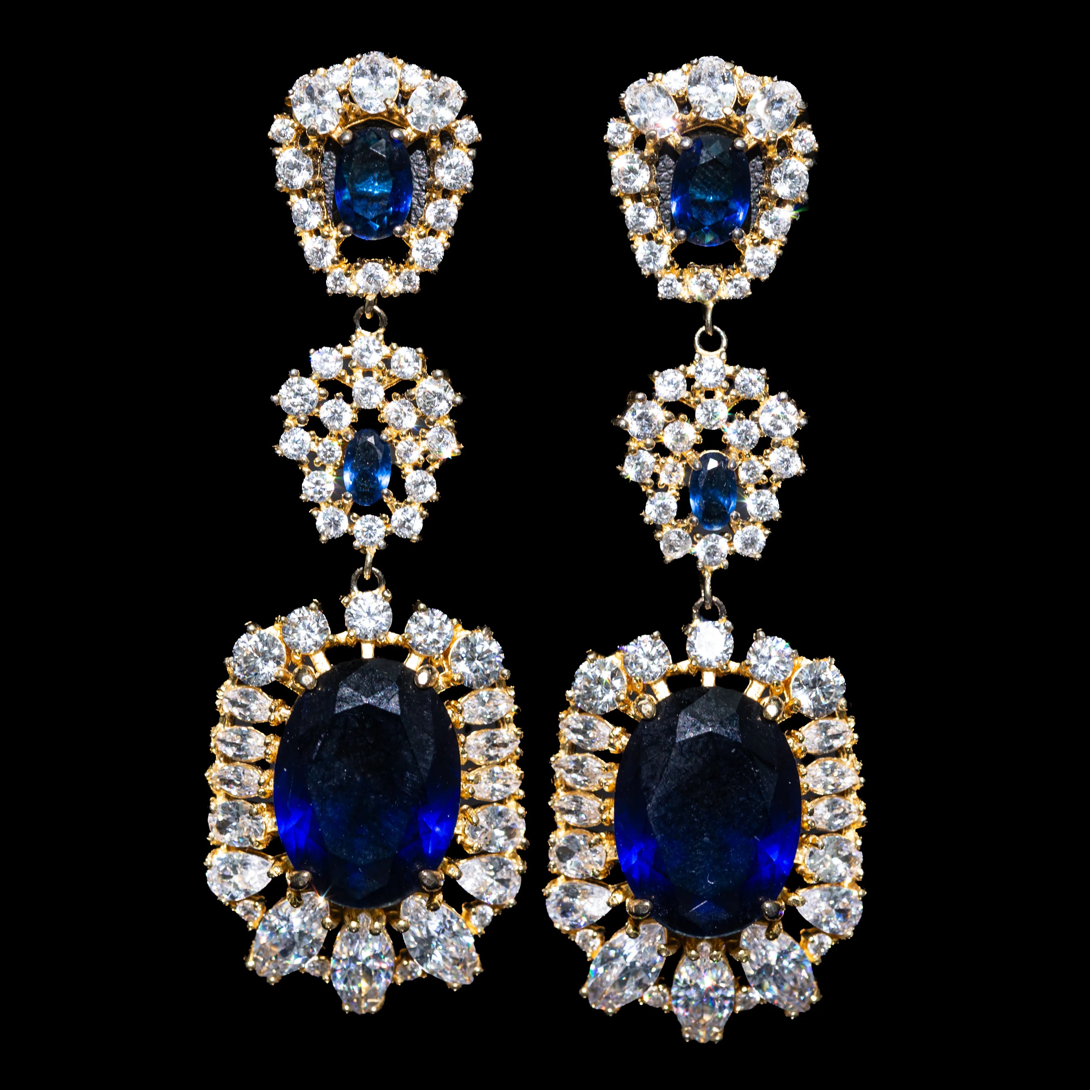 Isabella Royal Blue Chandelier Earrings with Premium Zircon Stones – High Quality 18K Gold Plated in 925 Sterling Silver