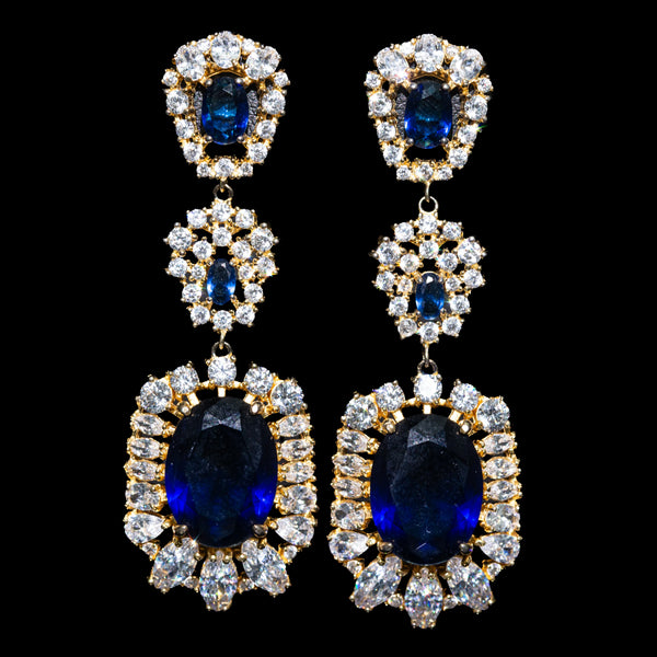 Isabella Royal Blue Chandelier Earrings with Premium Zircon Stones – High Quality 18K Gold Plated in 925 Sterling Silver