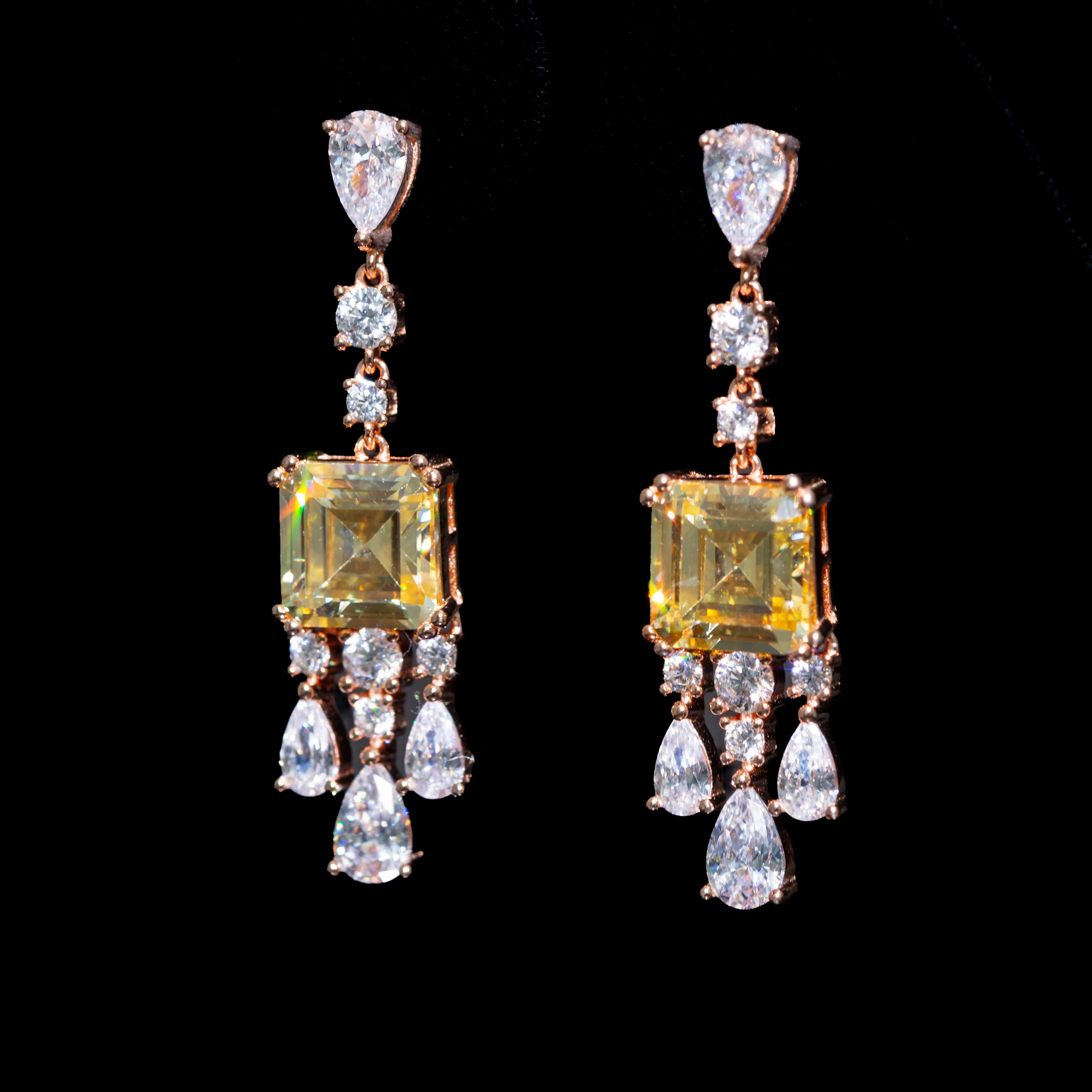 Amelia Champagne Drop Earrings with Premium Zircon Stones – High Quality 18K Rose Gold Plated in 925 Sterling Silver