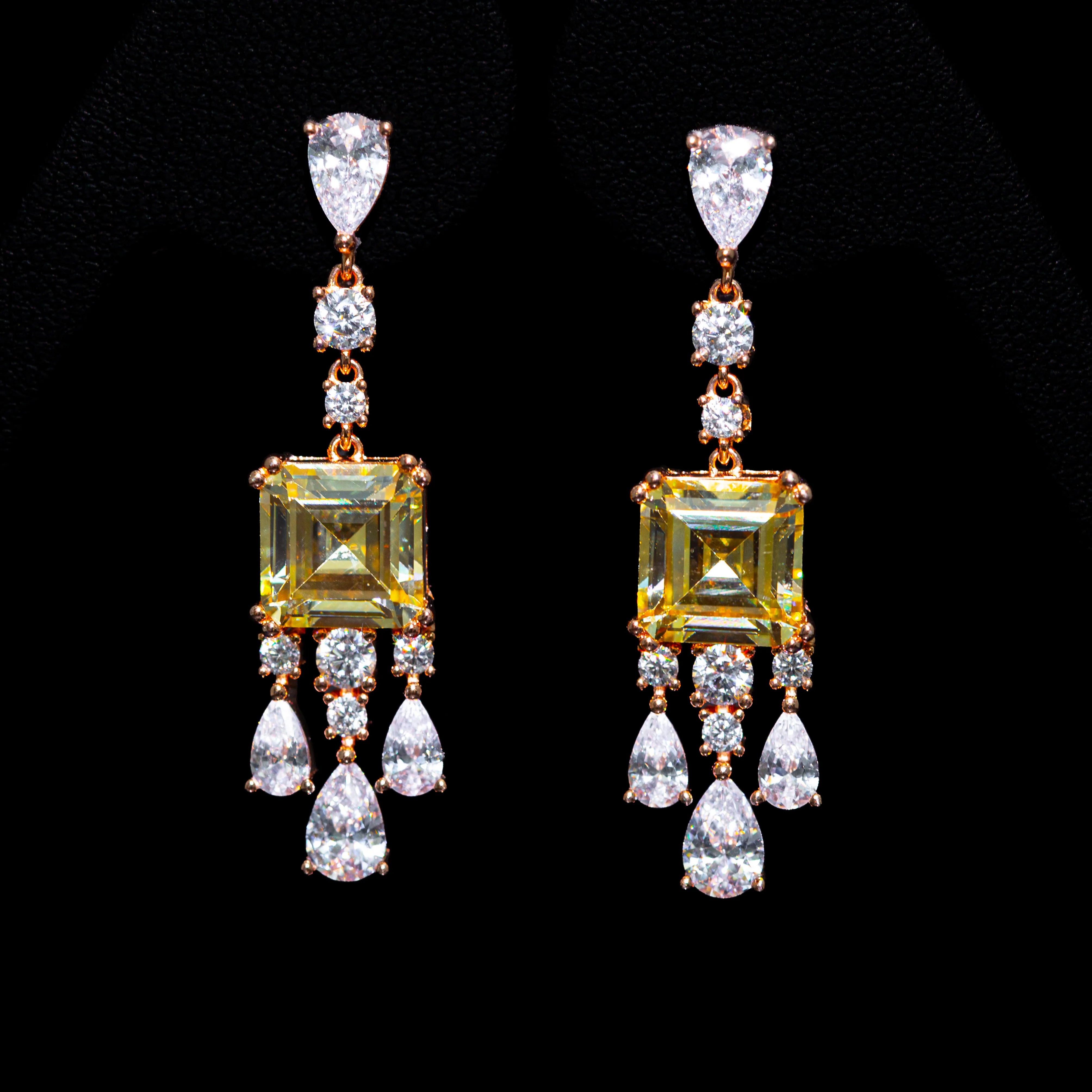 Amelia Champagne Drop Earrings with Premium Zircon Stones – High Quality 18K Rose Gold Plated in 925 Sterling Silver
