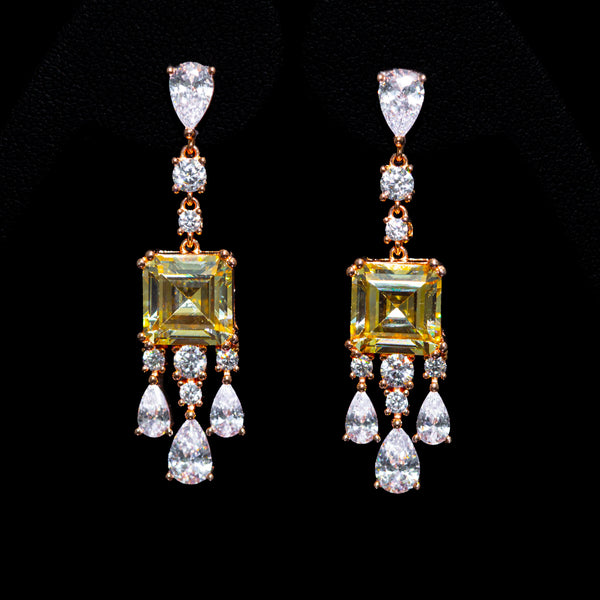 Amelia Champagne Drop Earrings with Premium Zircon Stones – High Quality 18K Rose Gold Plated in 925 Sterling Silver
