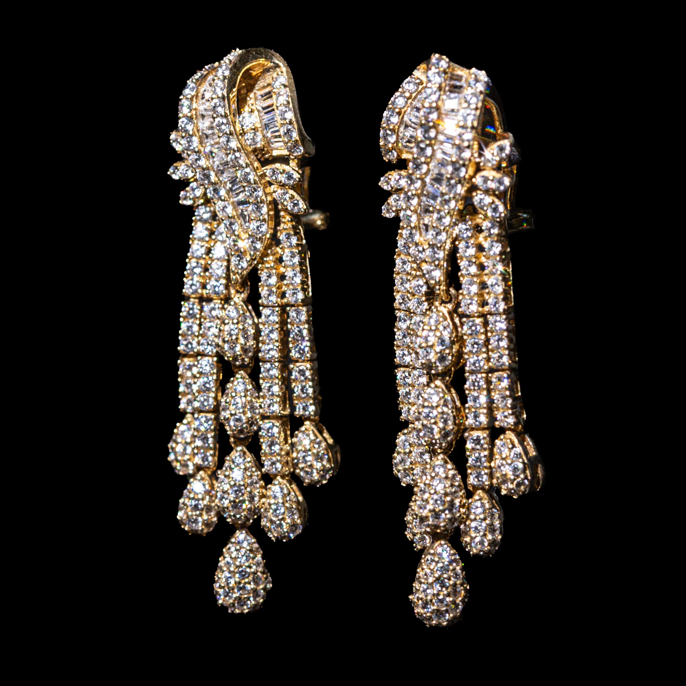 Evelina White Multi-Row Tassel Drop Earrings with Premium Zircon Stones High Quality 18K Gold Plated in 925 Sterling Silver
