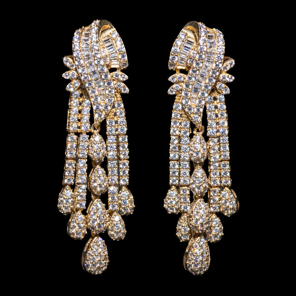 Evelina White Multi-Row Tassel Drop Earrings with Premium Zircon Stones High Quality 18K Gold Plated in 925 Sterling Silver