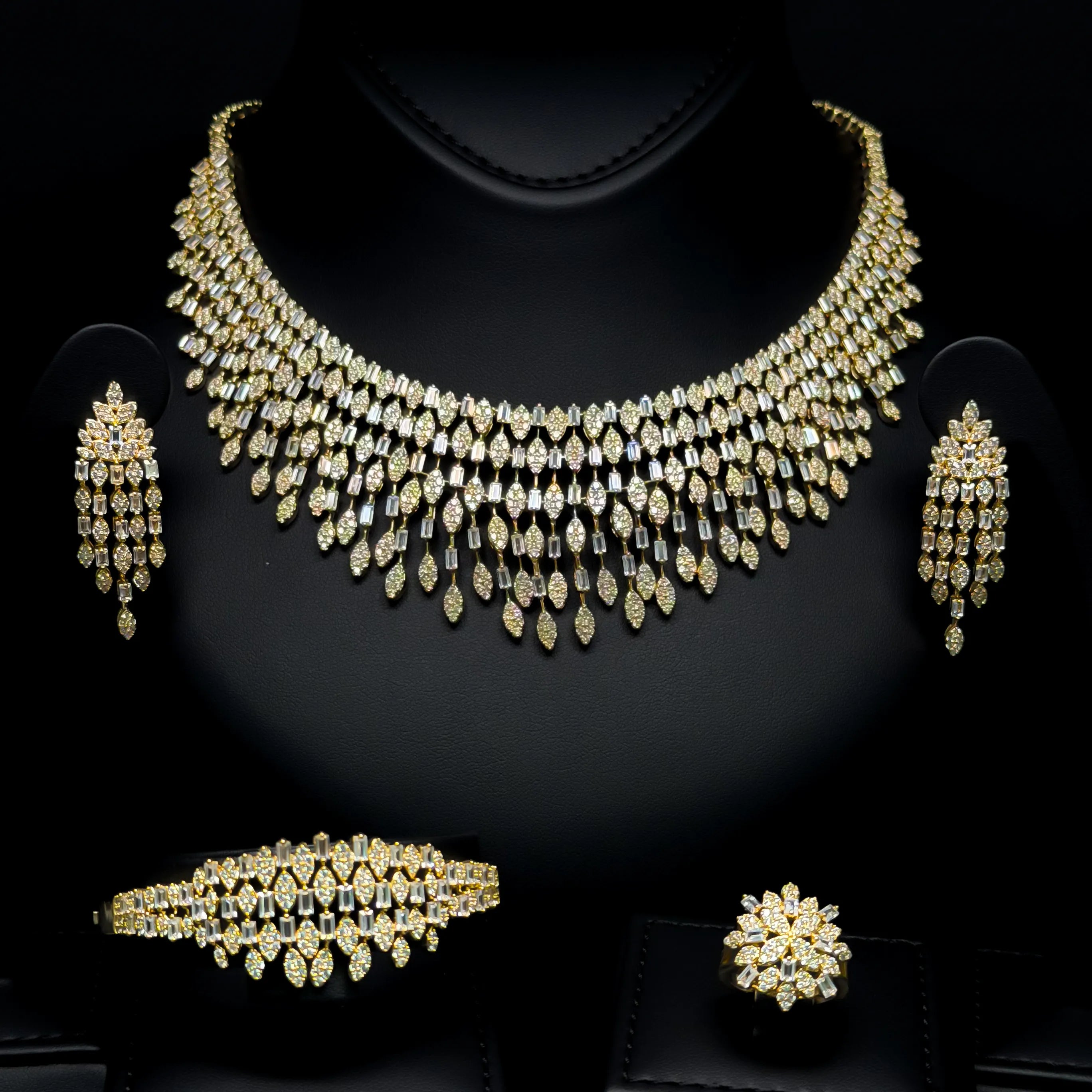 Golden Fringe Premium Quality Zircon Gold Plated Wedding Full Set