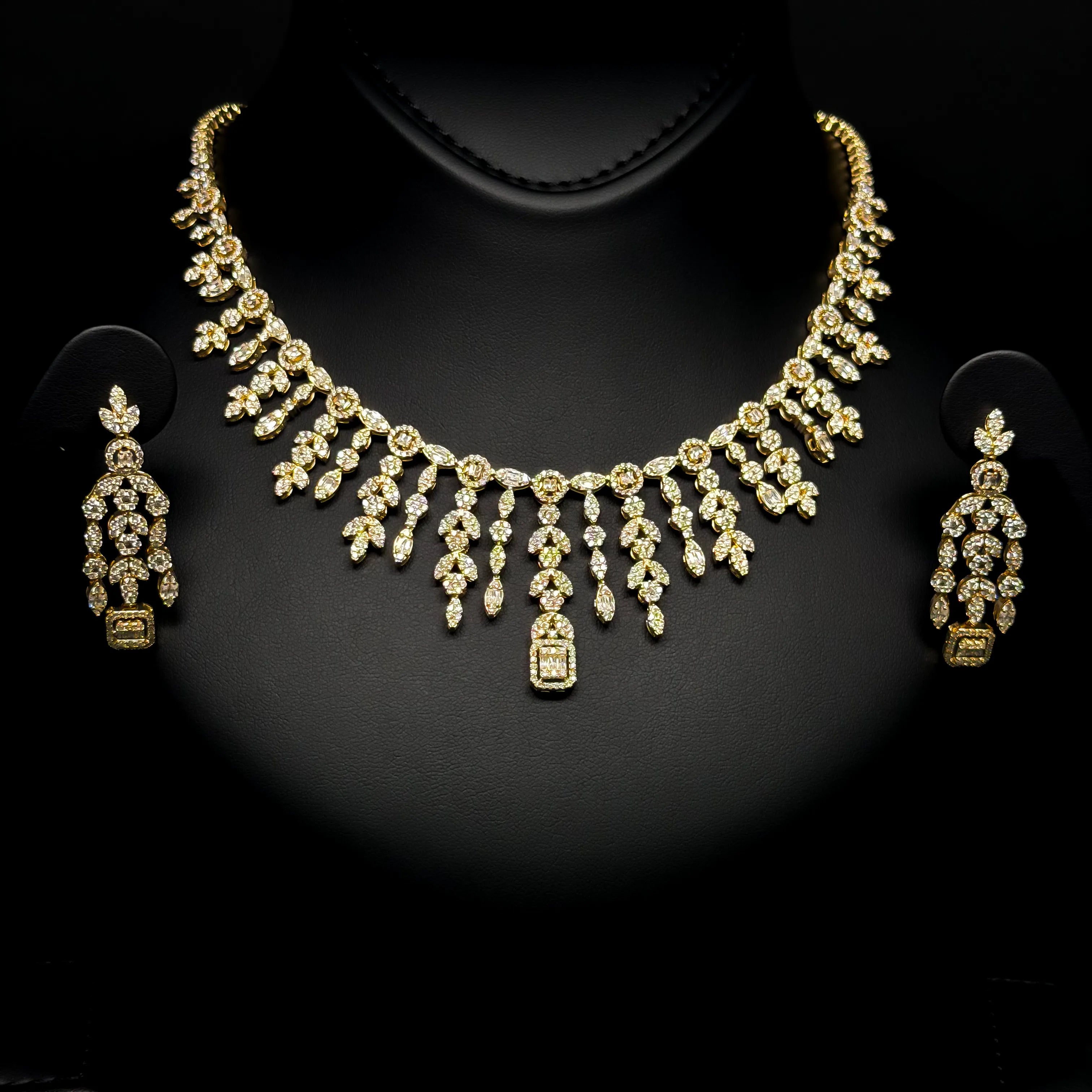 Golden Rosette White Premium Quality Zircon Gold Plated Fancy Bridal Full Set