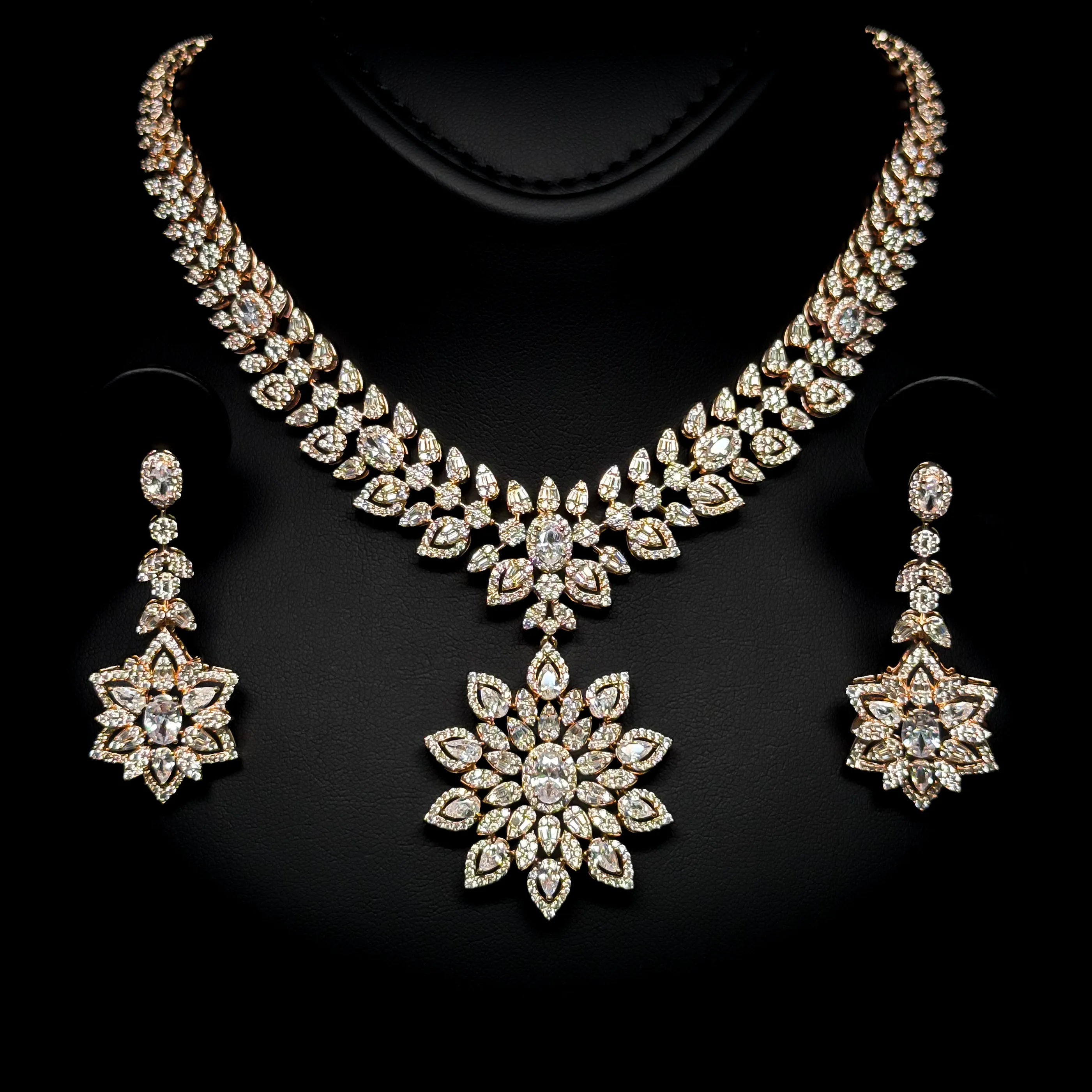 Fleur Rose Gold Premium Quality Zircon Plated Luxury Bridal Full Set