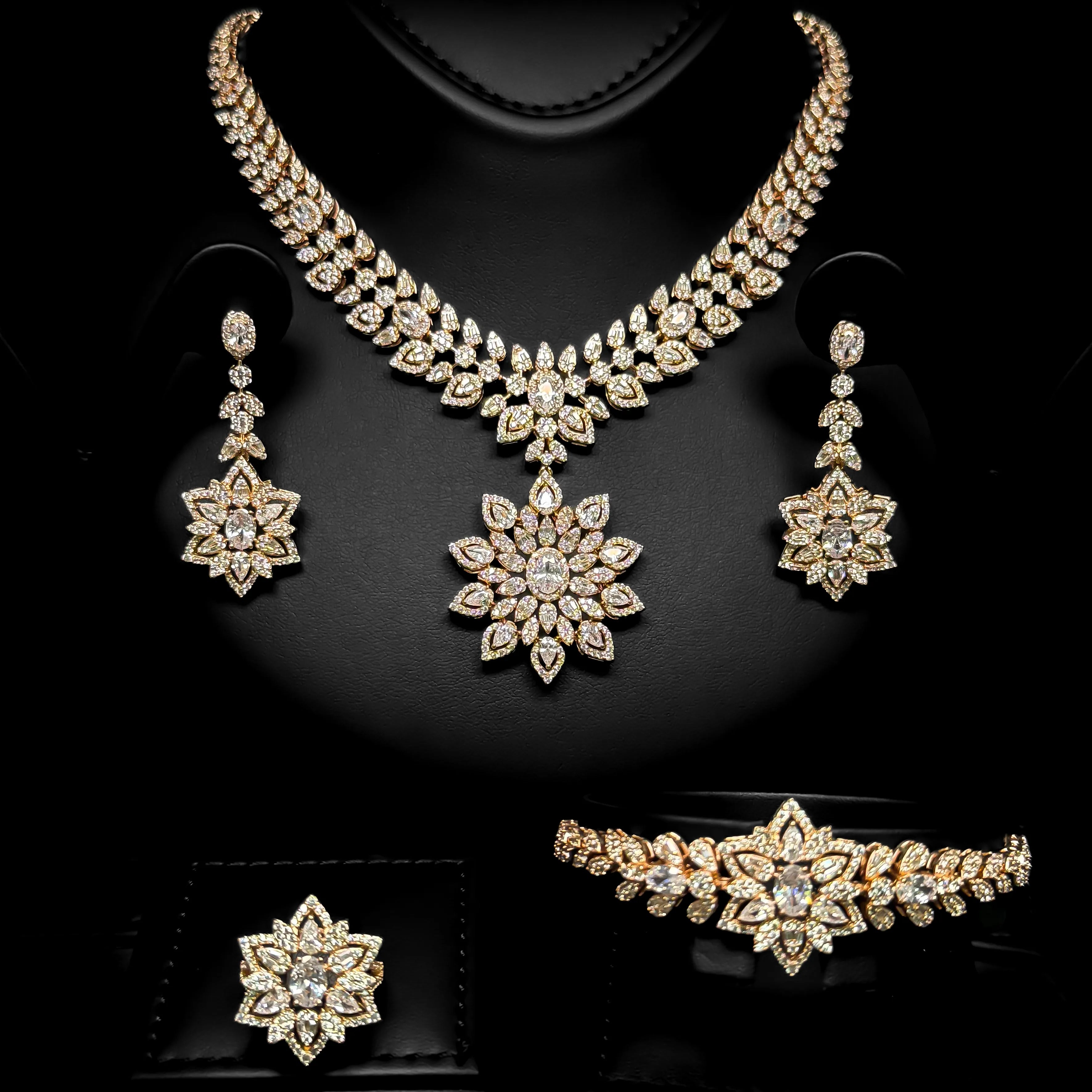 Fleur Rose Gold Premium Quality Zircon Plated Luxury Bridal Full Set