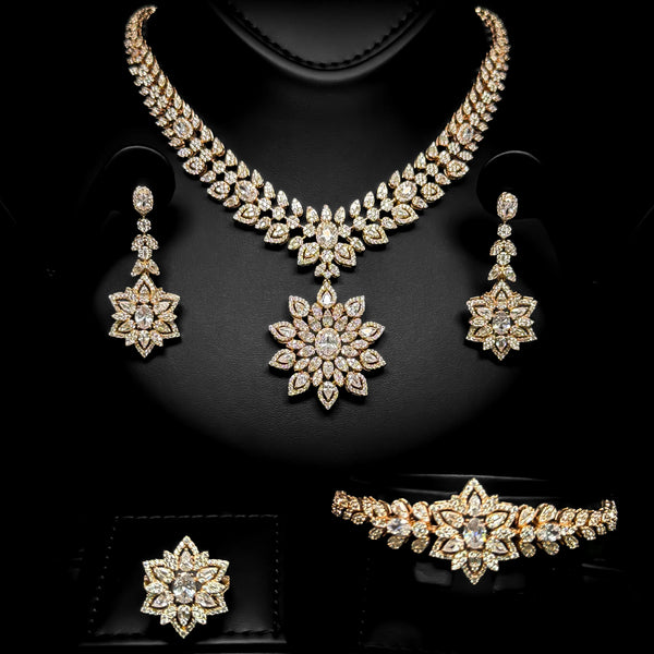 Fleur Rose Gold Premium Quality Zircon Plated Luxury Bridal Full Set