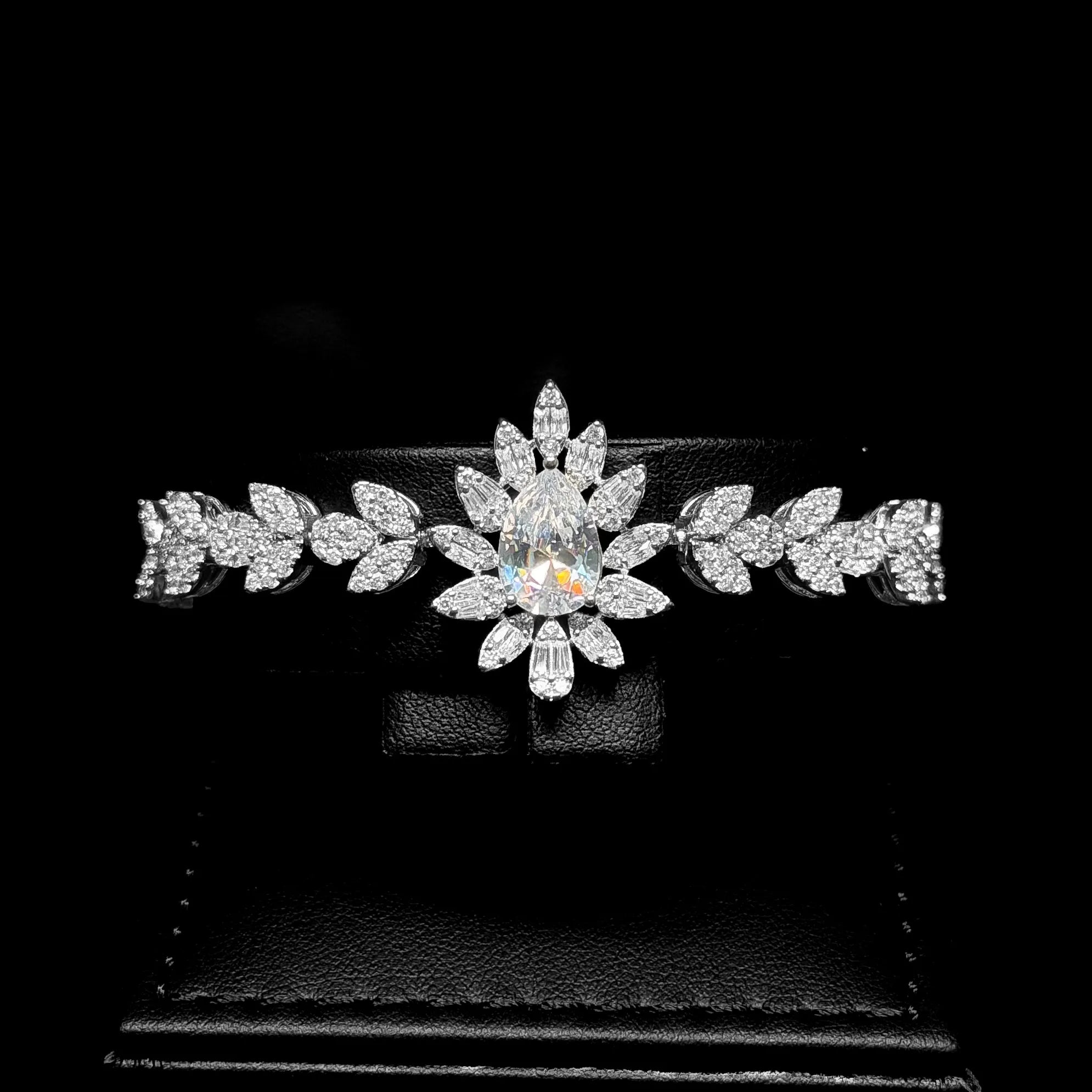 Crown Bloom White Premium Quality Zircon Rhodium Plated Luxury Bridal Full Set