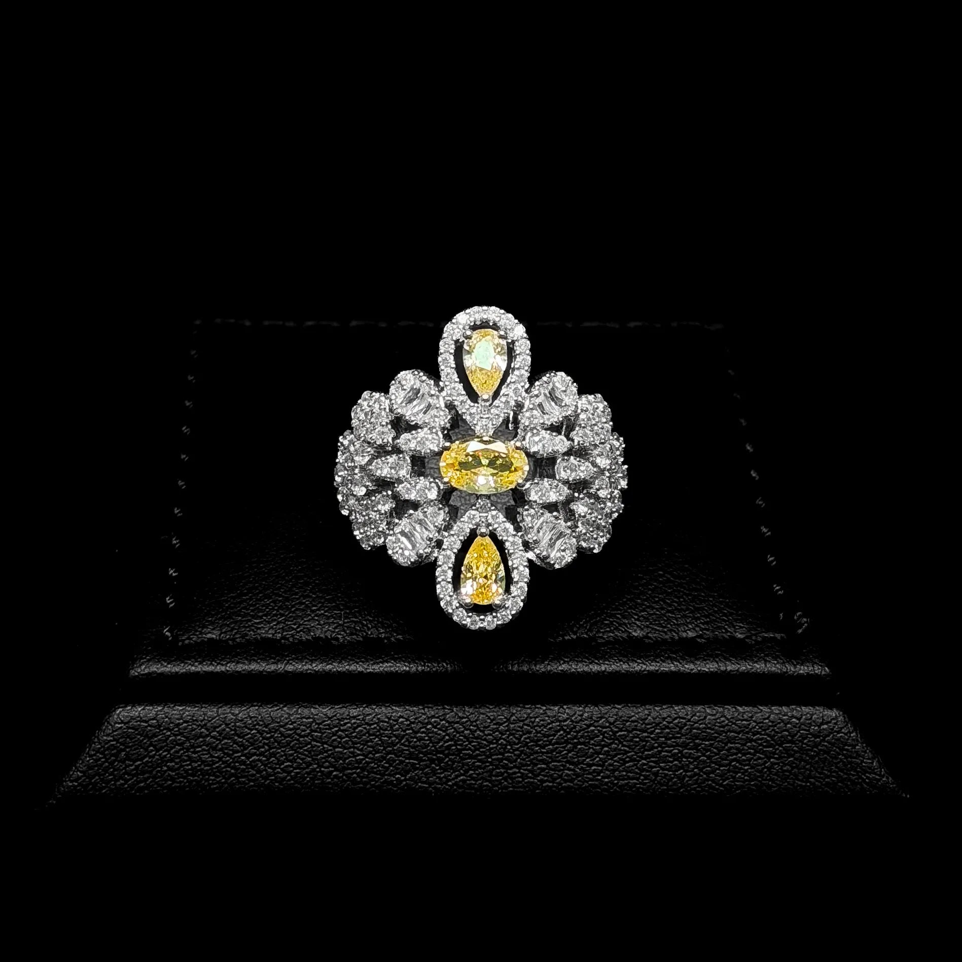 Sunlit Teardrop Yellow White Premium Quality Zircon Rhodium Plated Fancy Bridal Full Set