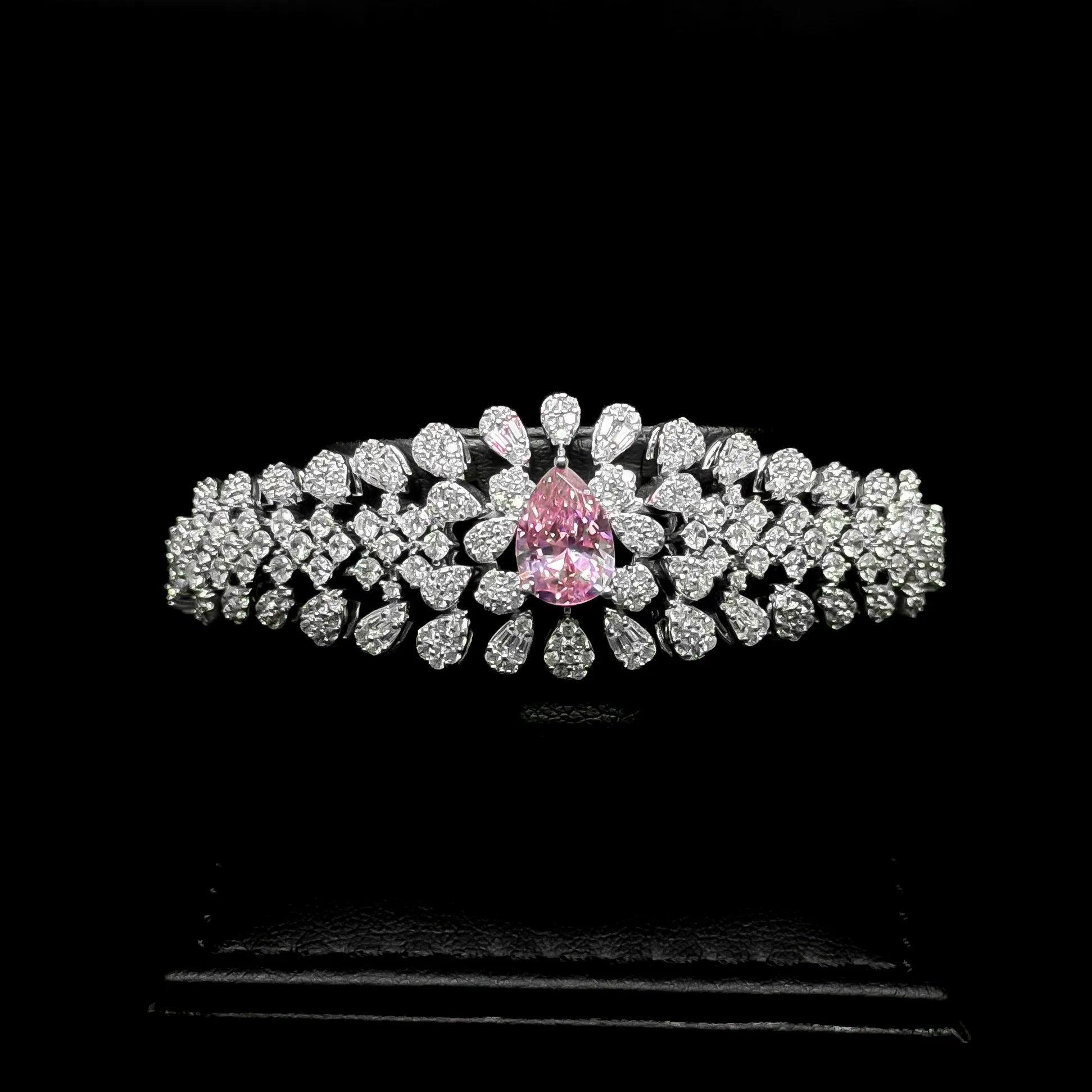 Blush Teardrop Pink White Premium Quality Zircon Rhodium Plated Wedding Full Set