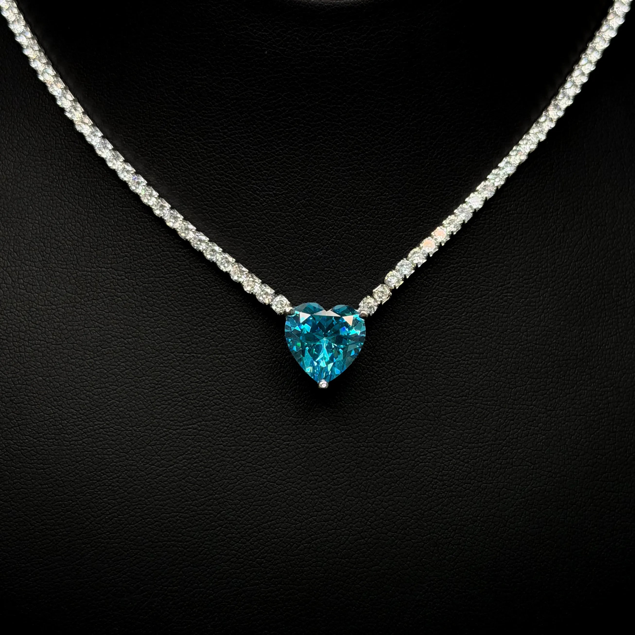 Sofia Sky Blue Heart Necklace in 925 Silver – High Quality Rhodium Plated