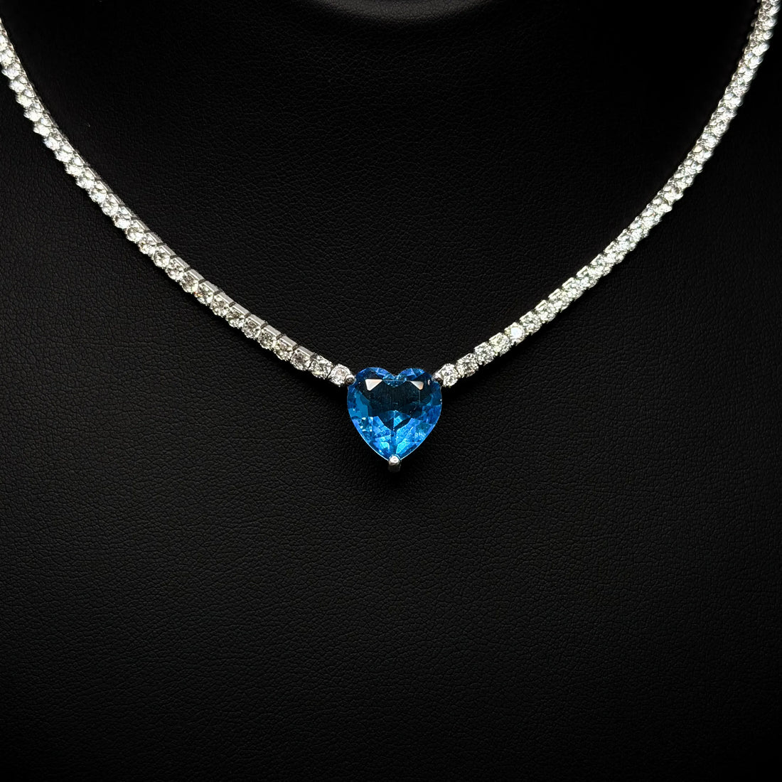 Sofia Blue Heart Necklace in 925 Silver – High Quality Rhodium Plated