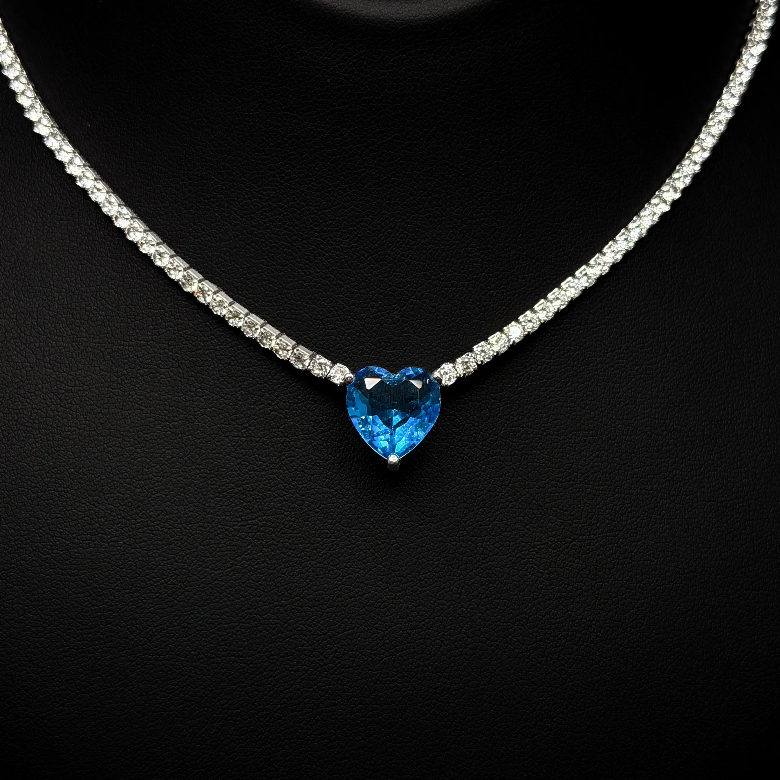 Sofia Blue Heart Necklace in 925 Silver – High Quality Rhodium Plated