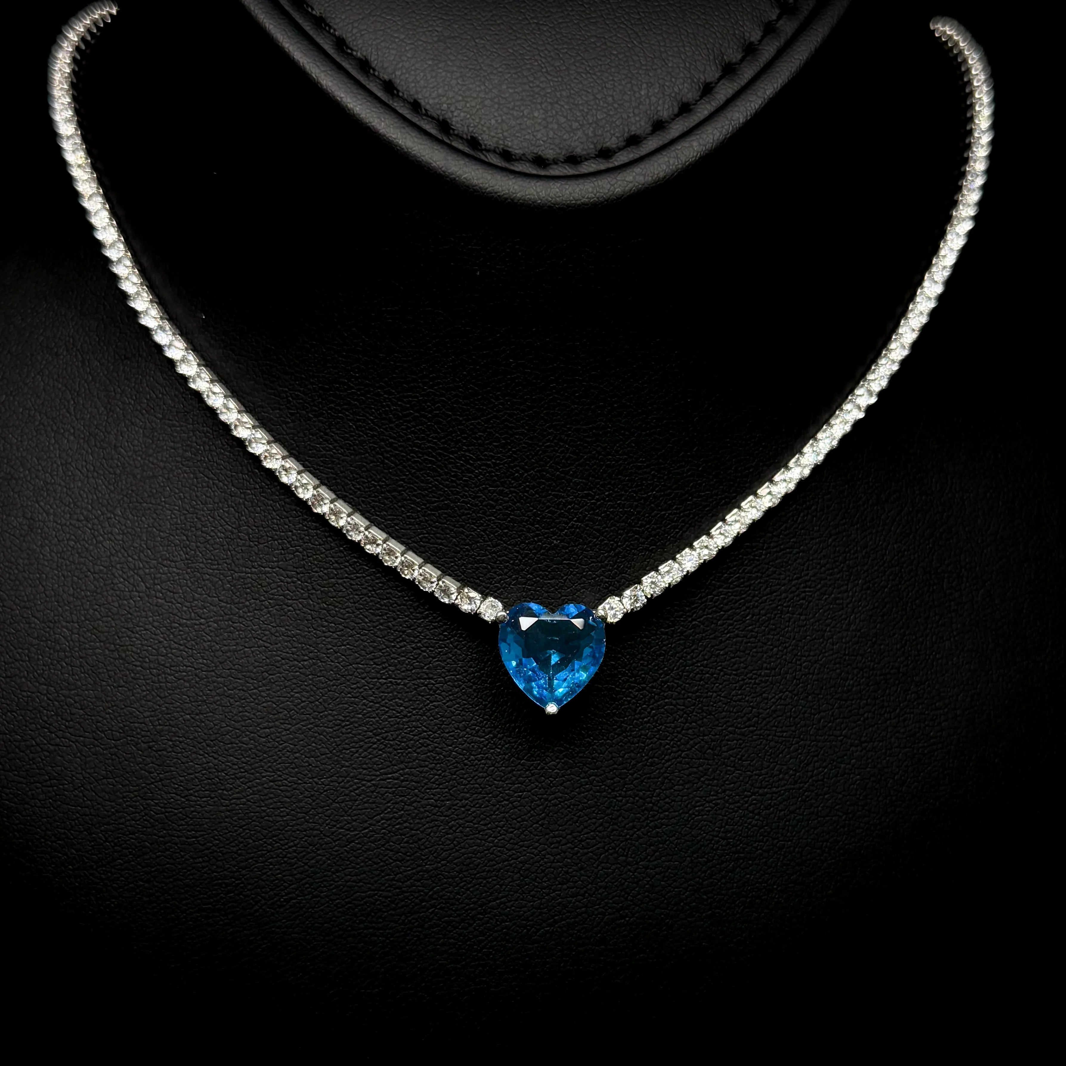 Sofia Blue Heart Necklace in 925 Silver – High Quality Rhodium Plated