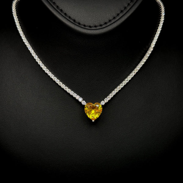 Amelia Golden Yellow Heart Necklace in 925 Silver – High Quality Rhodium Plated
