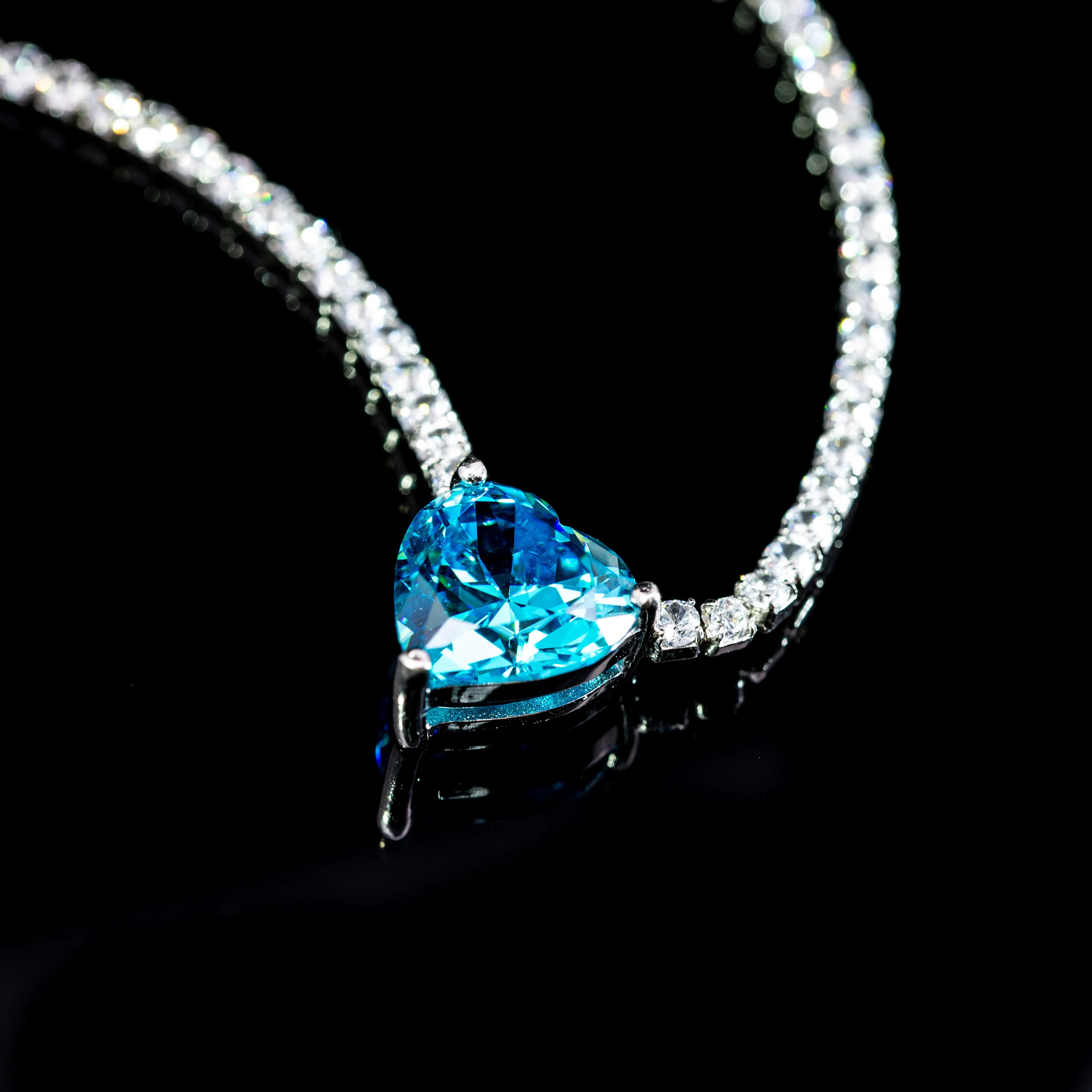 Sofia Sky Blue Heart Necklace in 925 Silver – High Quality Rhodium Plated